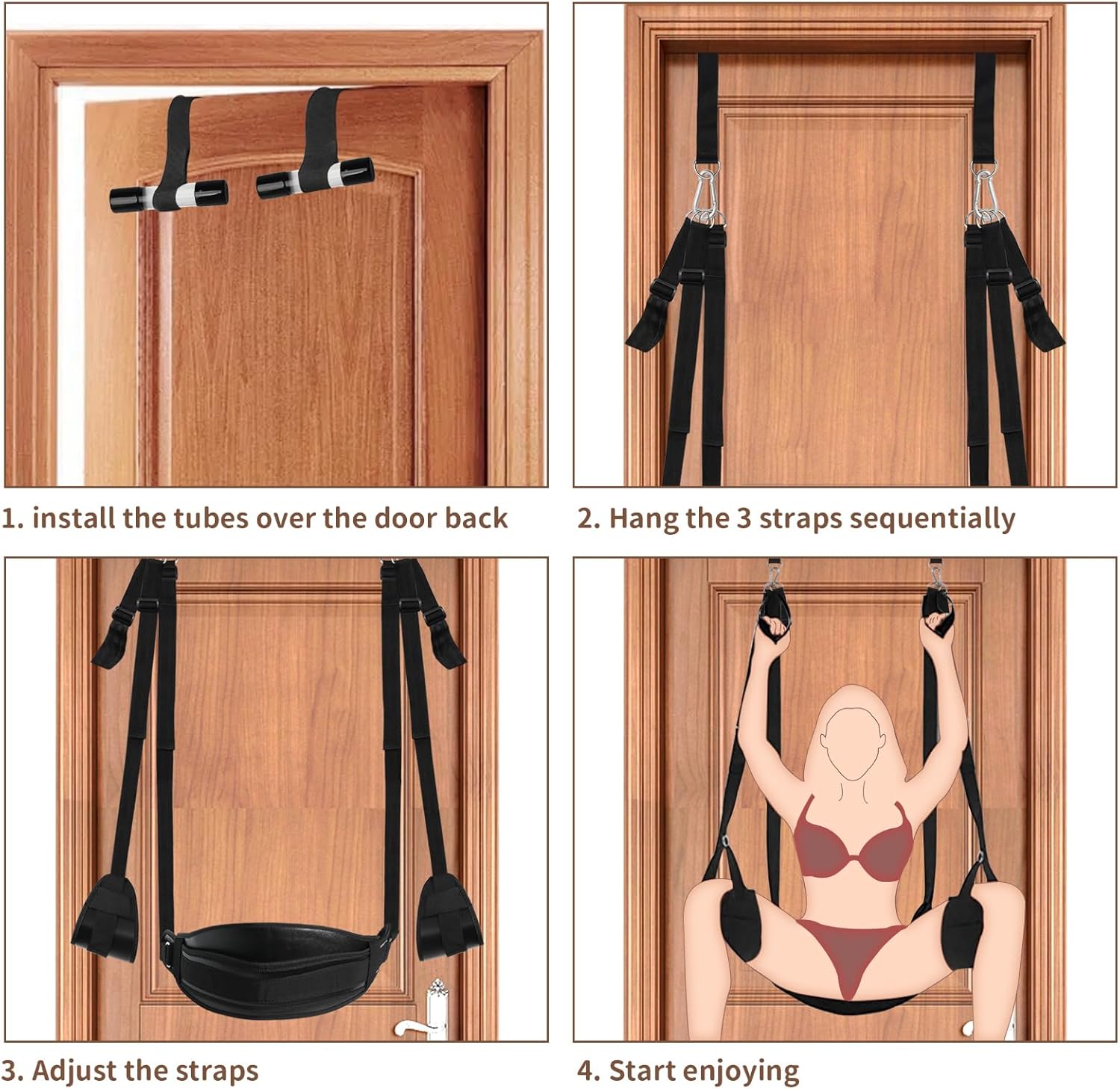 BDSM Door Sex Swing พร้อมที่นั่ง Bondage Slave ใหม่ล่าสุด สายรัดหนังนุ่มสำหรับเซ็กส์พร้อมสายปรับได้ กุญแจมือแขวนที่ประตู สายรัดขา ที่วางกระจาย ของเล่นทางเพศสำหรับผู้ใหญ่สำหรับคู่รัก รองรับน้ำหนักได้ถึง 300 ปอนด์