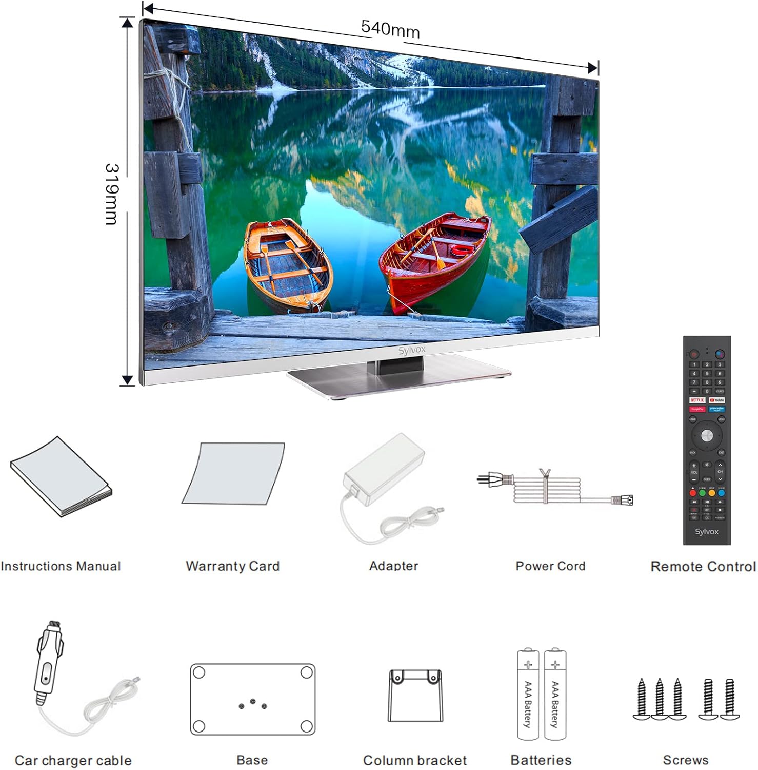 SYLVOX 24 Inch TV 12 Volt Smart TV FHD 1080P Digital Video Disc Player Built-in ARC CEC WiFi Wireless Connection Support, Suitable for RV Camper Kitchen Bedroom Boat(Limo Series),Black · v9