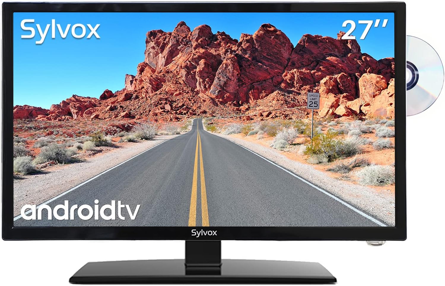 Televisor inteligente SYLVOX de 27 pulgadas, televisor de 12/24 voltios, 1080P, FHD, RV, Android 11.0, reproductor de discos de vídeo digital integrado con WiFi, conexión inalámbrica y función de reducción de ruido digital
