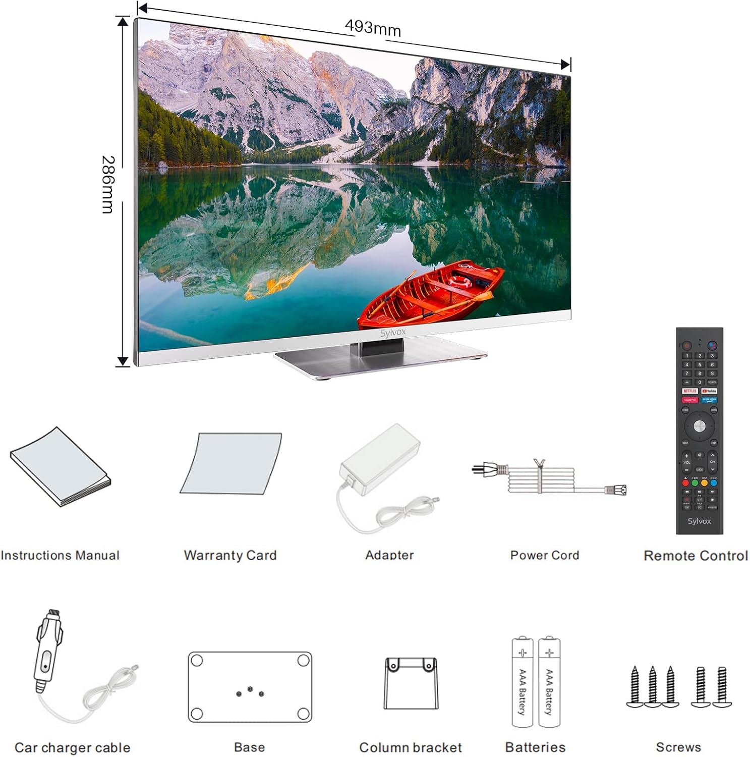 SYLVOX 22' Smart 12 Volt TV Digital Video Disc Combo FHD 1080P Android 11.0, mit drahtloser ARC CEC WiFi-Verbindung, für Zuhause, Wohnmobil und mobile Nutzung (Limo-Serie), Schwarz