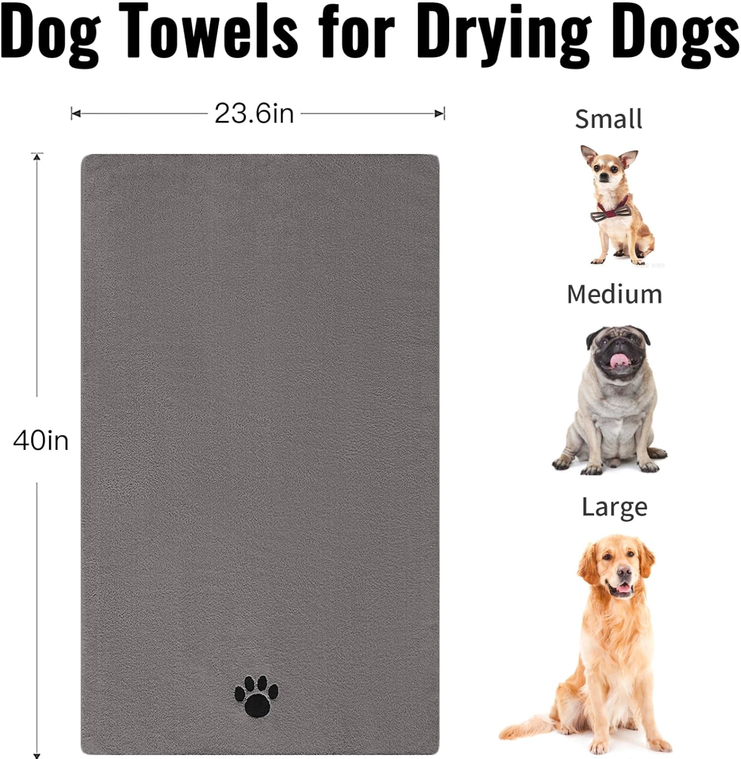 Microfiber Dog Towels for Drying Dogs, Super Absorbent and Soft Pet Grooming Towel, 40 Inch X 23.6 Inch, Perfect Dog Shower Bath Supplies for Large, Medium or Small Dogs, Grey · v3
