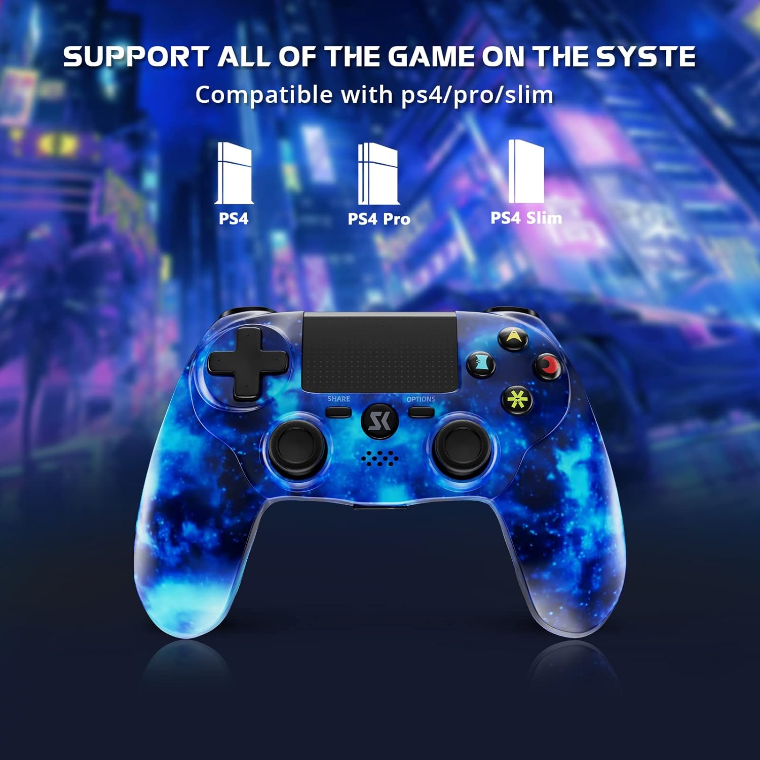 Controller wireless per PS4, controller per Sony PlayStation 4, sensore di movimento a 6 assi Double Shock, touch pad sensibile, jack per cuffie stereo con altoparlante integrato, compatibile con PlayStation 4/Pro/Slim