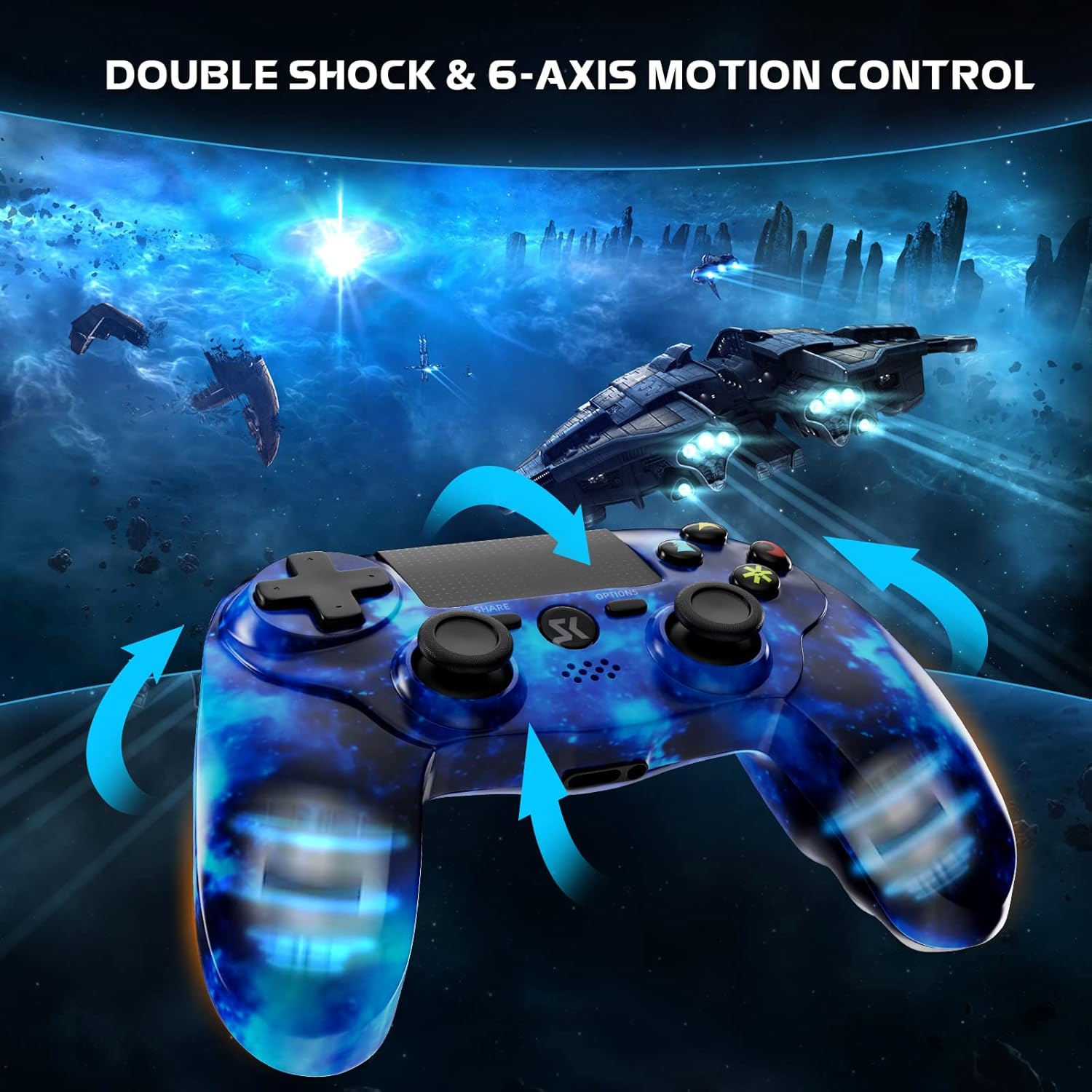 Controller wireless per PS4, controller per Sony PlayStation 4, sensore di movimento a 6 assi Double Shock, touch pad sensibile, jack per cuffie stereo con altoparlante integrato, compatibile con PlayStation 4/Pro/Slim