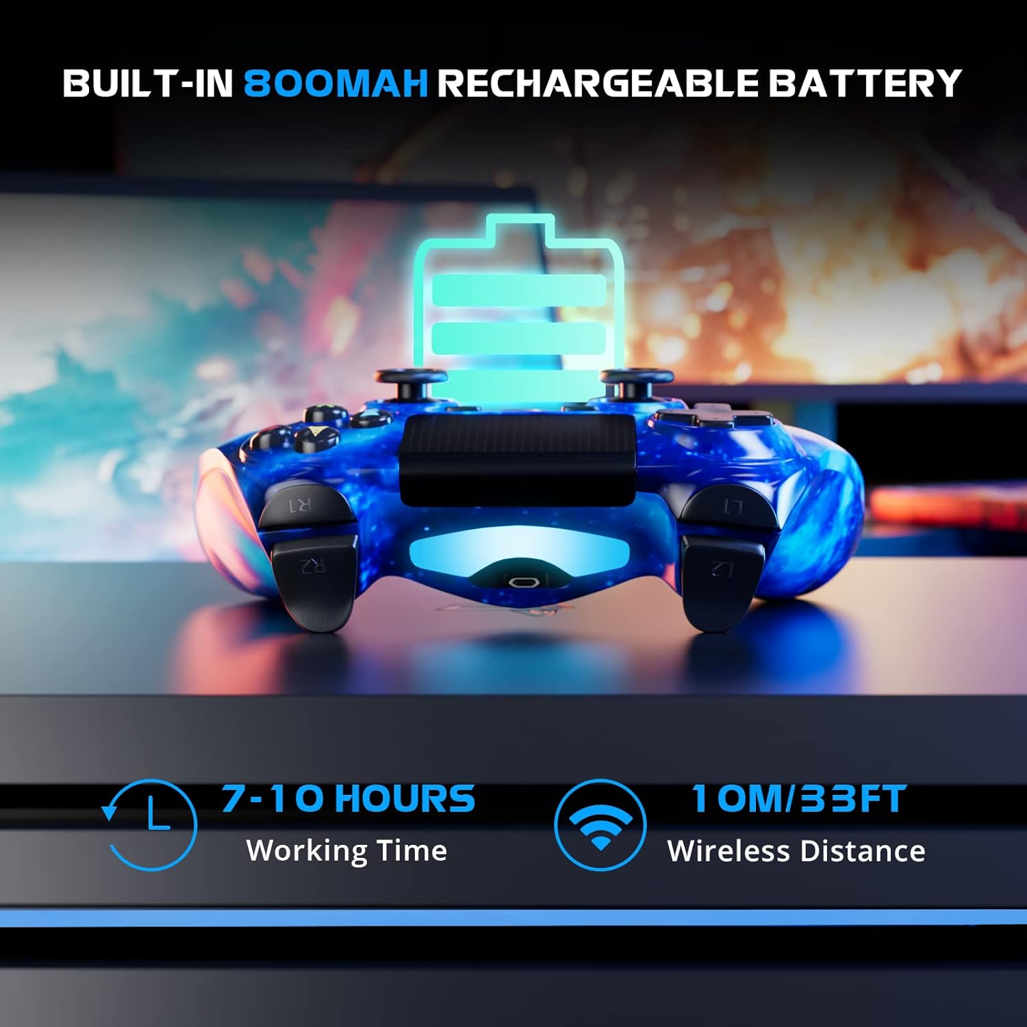 Controller wireless per PS4, controller per Sony PlayStation 4, sensore di movimento a 6 assi Double Shock, touch pad sensibile, jack per cuffie stereo con altoparlante integrato, compatibile con PlayStation 4/Pro/Slim