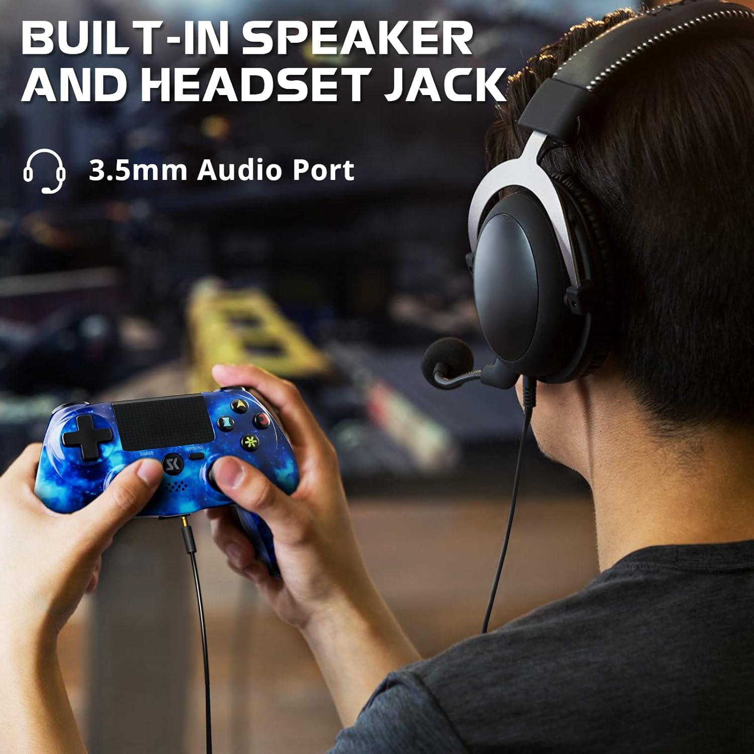 Controller wireless per PS4, controller per Sony PlayStation 4, sensore di movimento a 6 assi Double Shock, touch pad sensibile, jack per cuffie stereo con altoparlante integrato, compatibile con PlayStation 4/Pro/Slim