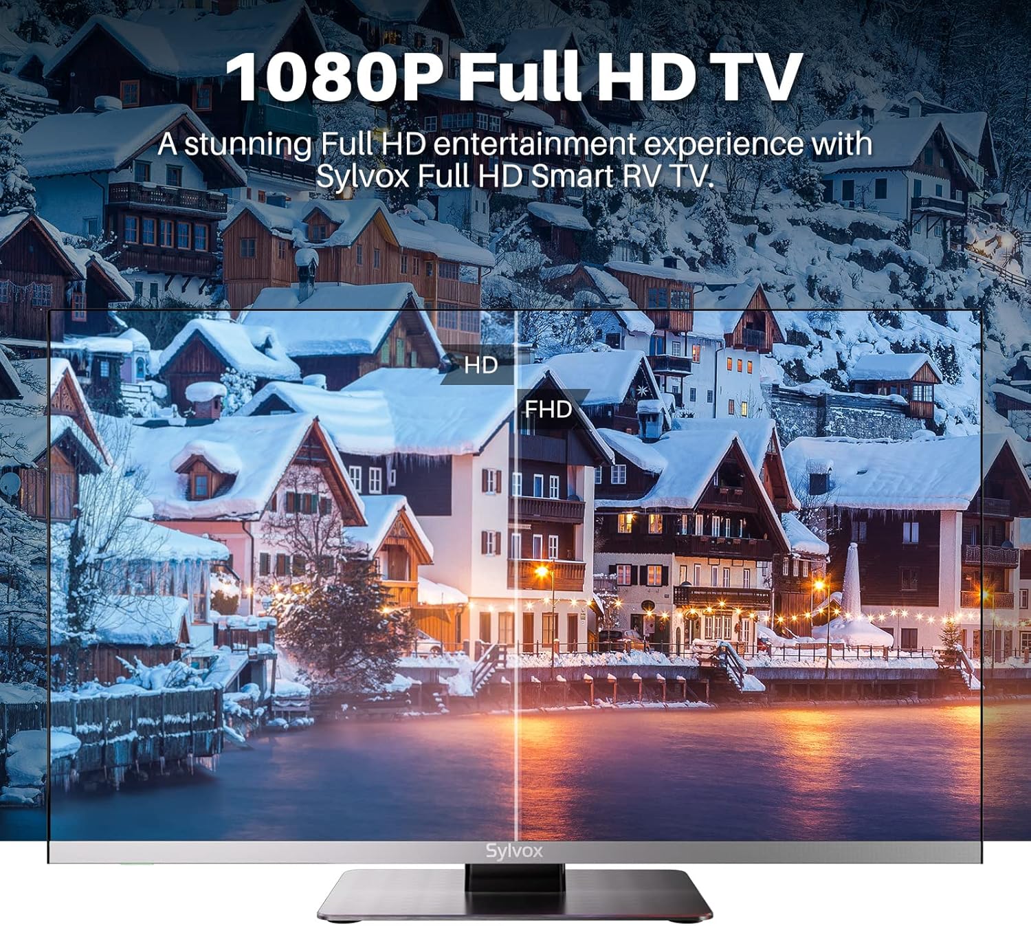 SYLVOX Smart RV TV, 24 inch TV with DVD Player Built-in, 12 Volt TV for RV Camper 1080P FHD, Android Smart Free Download APPs, Support WiFi Bluetooth, 2 HDMI  2 USB, AC/DC Powered, Frameless Design · v2