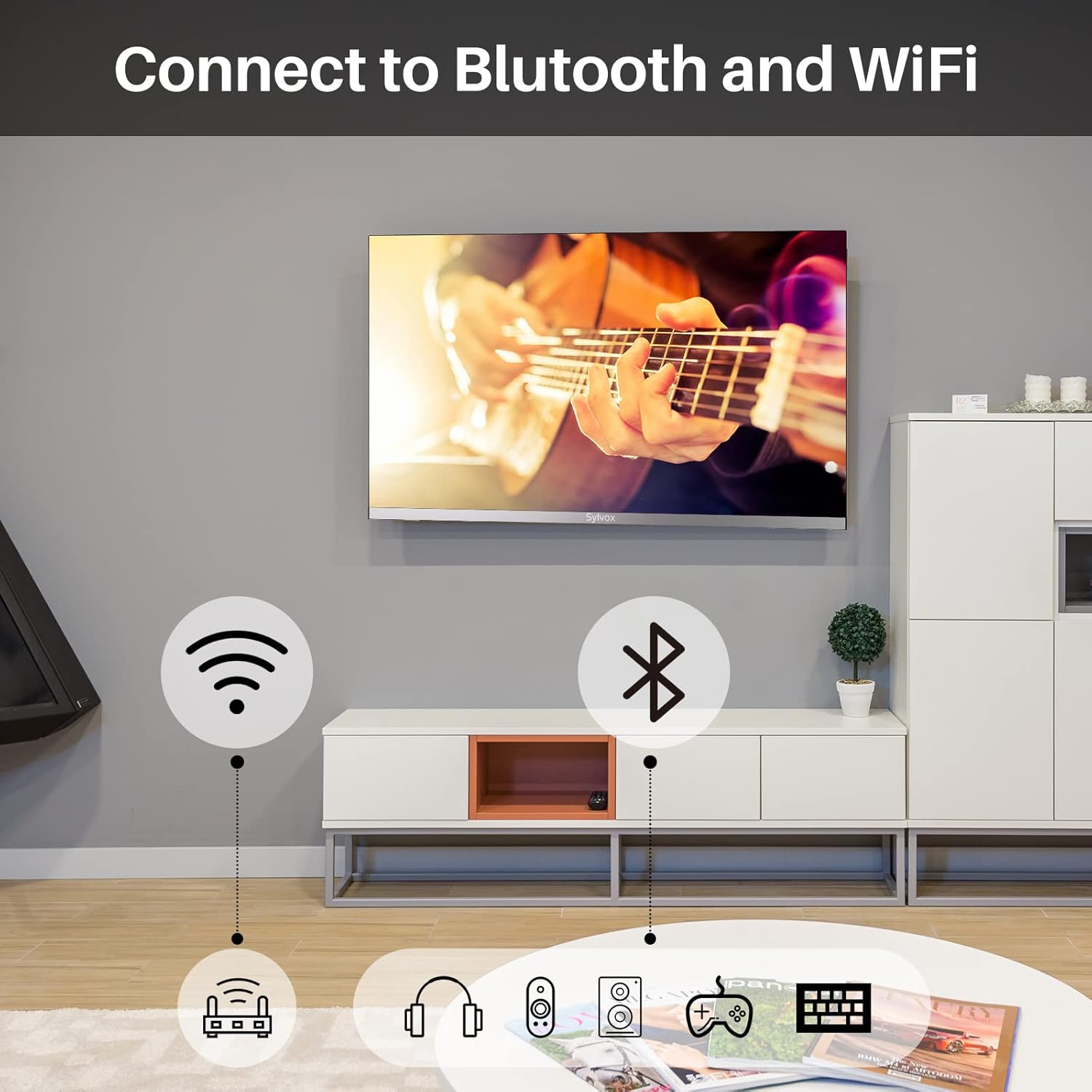 SYLVOX Smart RV TV, 24 inch TV with DVD Player Built-in, 12 Volt TV for RV Camper 1080P FHD, Android Smart Free Download APPs, Support WiFi Bluetooth, 2 HDMI  2 USB, AC/DC Powered, Frameless Design · v2