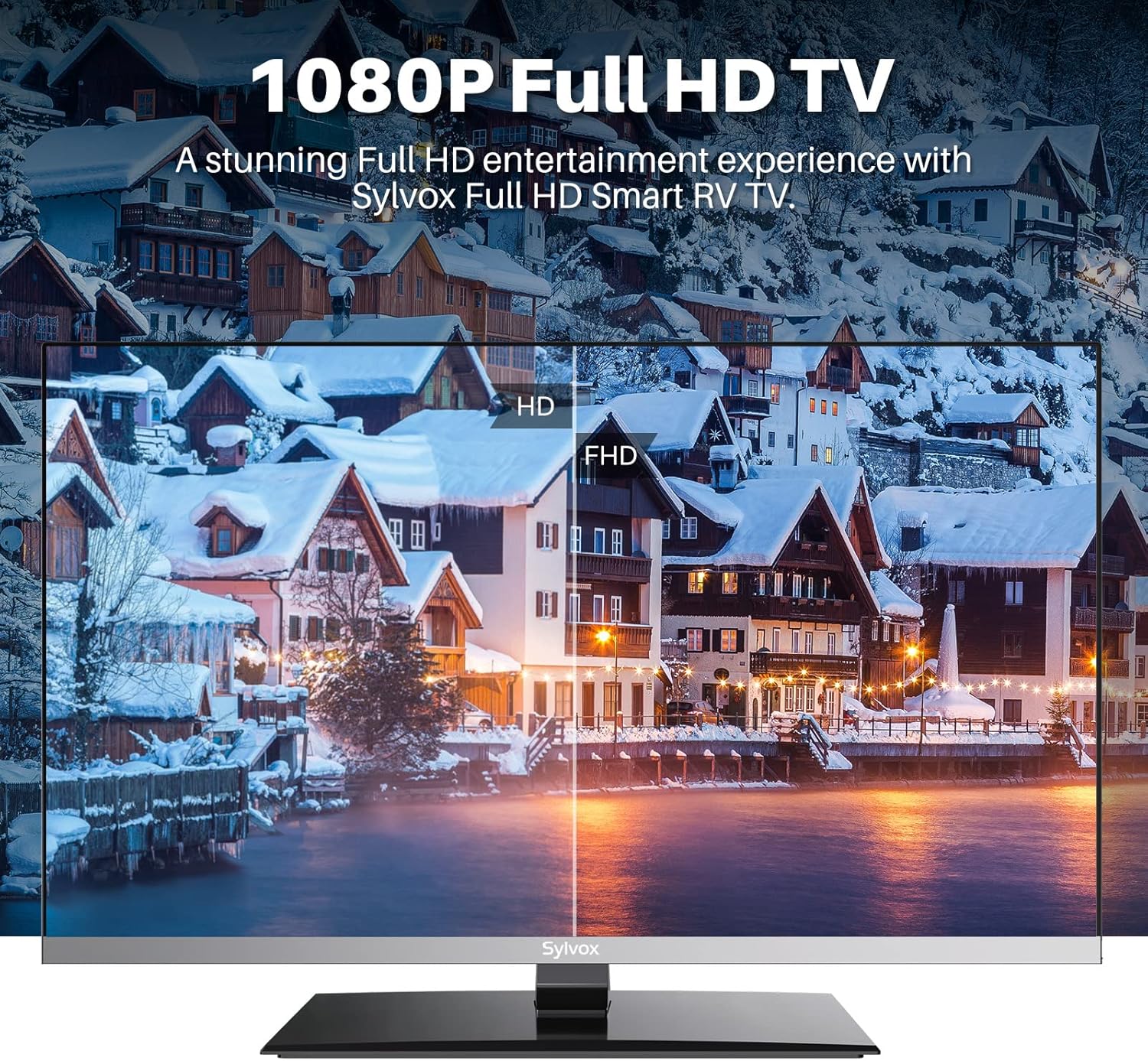 SYLVOX Smart RV TV, 32 inch TV with DVD Player Built-in, 12 Volt TV for RV Camper 1080P FHD, Android Smart Free Download APPs, Support WiFi Bluetooth, 2 HDMI 2 USB, AC/DC Powered, Frameless Design · v7