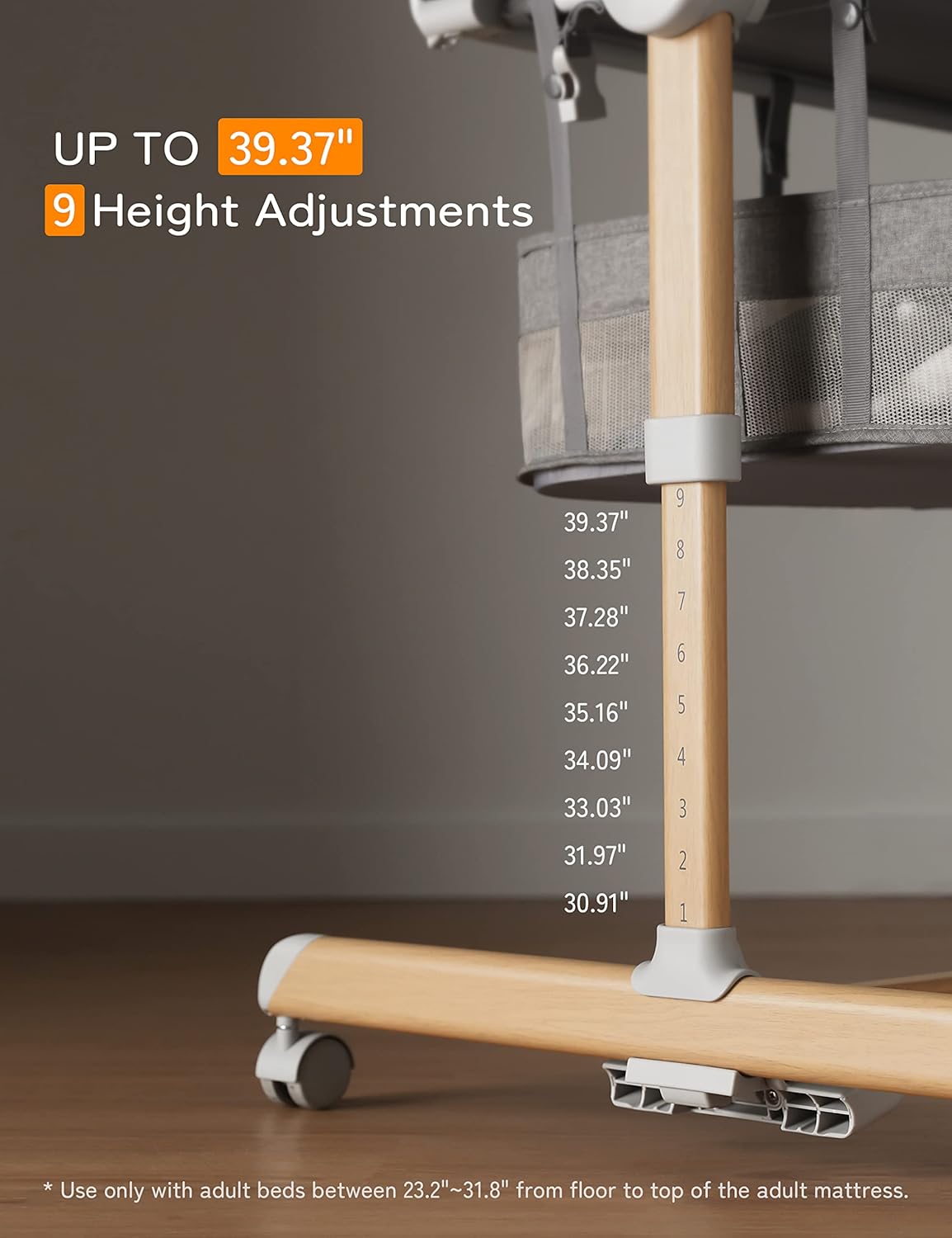 besrey 3 in 1 Baby Bassinets, Rocking Bedside Bassinet Sleeper with Mobile Toy Hanger, Baby Cradle for Newborn Infant with Larger Lockable 360° Swivel Wheels, 9 Height Positions, Storage Basket · v3