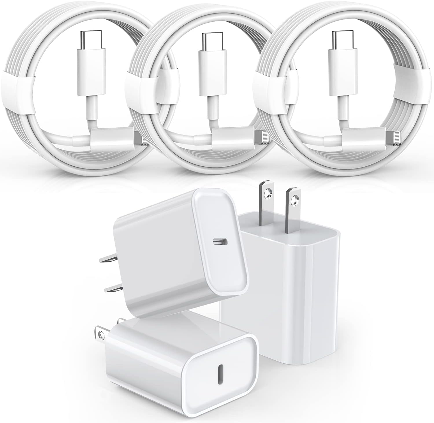 Lot de 3 chargeurs rapides pour iPhone, [certifié Apple MFi], chargeur pour iPhone de 6 pieds, chargeur mural USB C à chargement rapide, câble Lightning de 6 pieds, type C, avec iPhone 14 Pro Max/13 Pro/12/12 Pro/11 Pro Max/XS Max