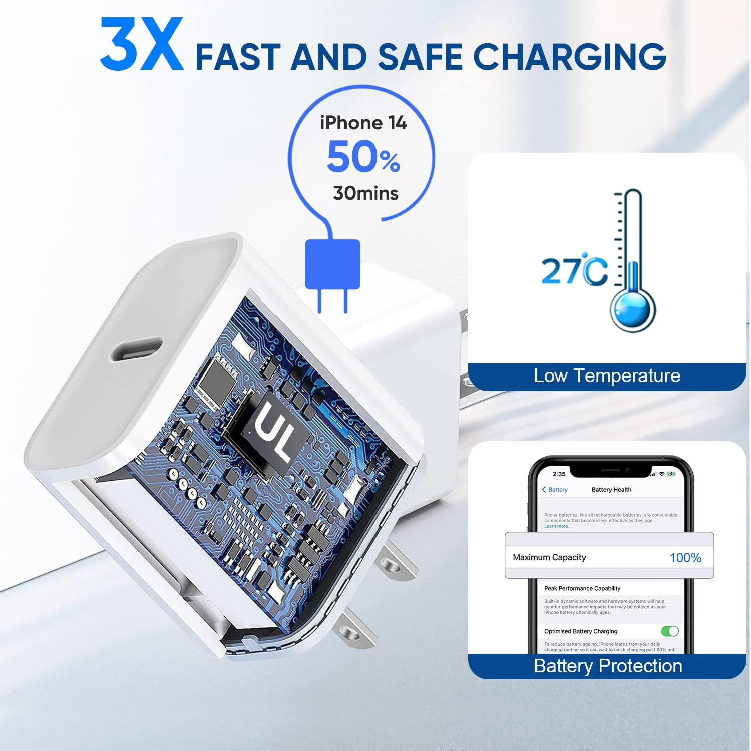 Lot de 3 chargeurs rapides pour iPhone, [certifié Apple MFi], chargeur pour iPhone de 6 pieds, chargeur mural USB C à chargement rapide, câble Lightning de 6 pieds, type C, avec iPhone 14 Pro Max/13 Pro/12/12 Pro/11 Pro Max/XS Max