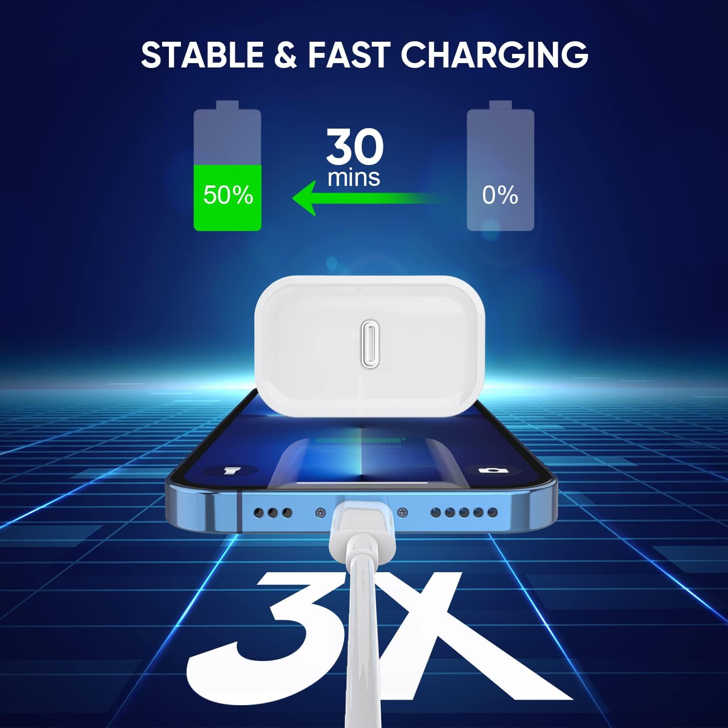 Lot de 3 chargeurs rapides pour iPhone, [certifié Apple MFi], chargeur pour iPhone de 6 pieds, chargeur mural USB C à chargement rapide, câble Lightning de 6 pieds, type C, avec iPhone 14 Pro Max/13 Pro/12/12 Pro/11 Pro Max/XS Max