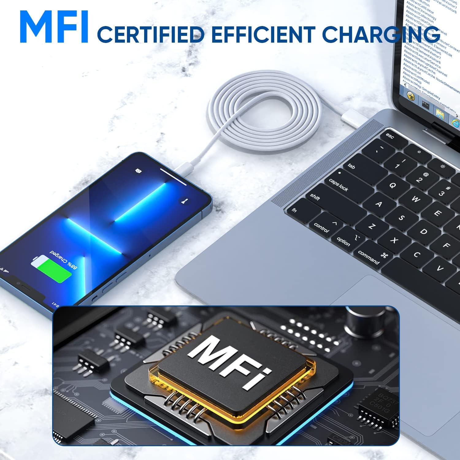 Lot de 3 chargeurs rapides pour iPhone, [certifié Apple MFi], chargeur pour iPhone de 6 pieds, chargeur mural USB C à chargement rapide, câble Lightning de 6 pieds, type C, avec iPhone 14 Pro Max/13 Pro/12/12 Pro/11 Pro Max/XS Max