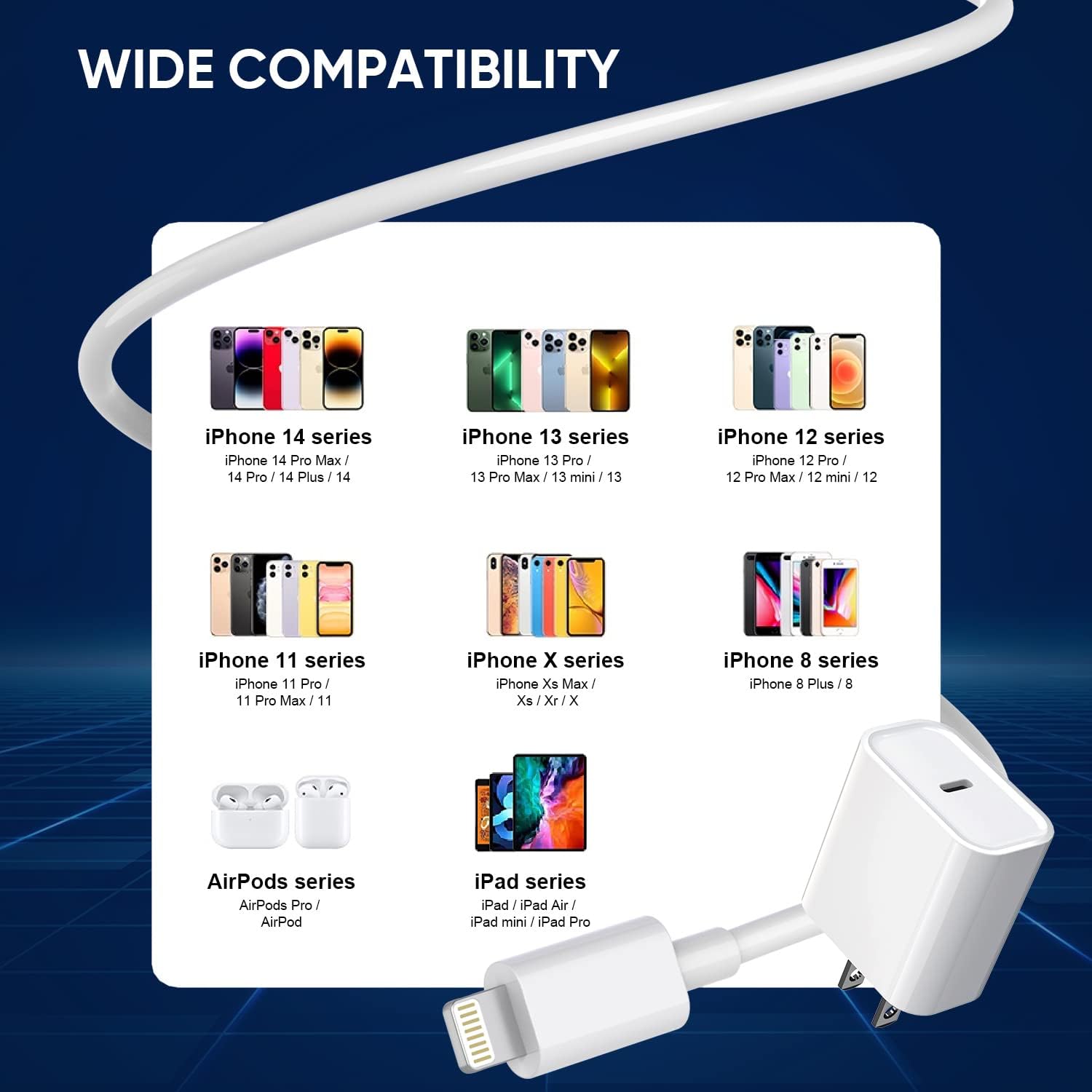 Lot de 3 chargeurs rapides pour iPhone, [certifié Apple MFi], chargeur pour iPhone de 6 pieds, chargeur mural USB C à chargement rapide, câble Lightning de 6 pieds, type C, avec iPhone 14 Pro Max/13 Pro/12/12 Pro/11 Pro Max/XS Max