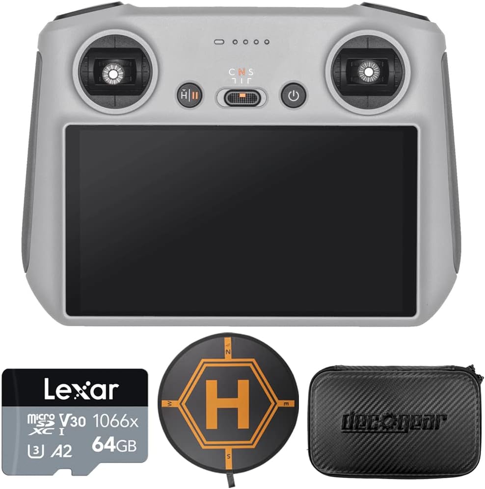 DJI CP.RC.00000005.01 RC Remote Controller for DJI Mini 3 Pro, Mavic 3 Series, Air 2S Drones, Gray Bundle with Lexar 64GB MicroSDXC Memory Card, Deco Gear Drone Landing Pad and 7 Hard EVA Case · v7