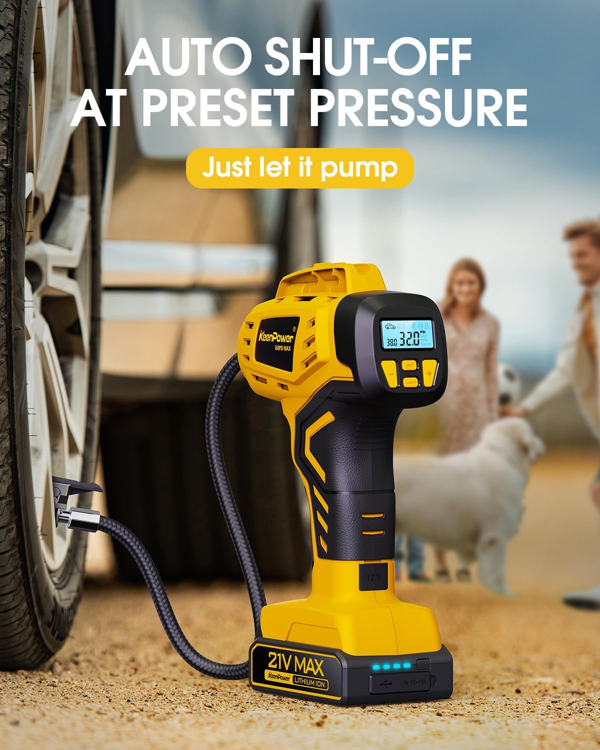 Tire Inflator Portable Air Compressor - 2X Faster - 21V Rechargeable Battery Powered Handheld 160PSI Tire Inflator, Dual Power Supply Modes, Air Pump for Car Motorcycle E-Bike · v6