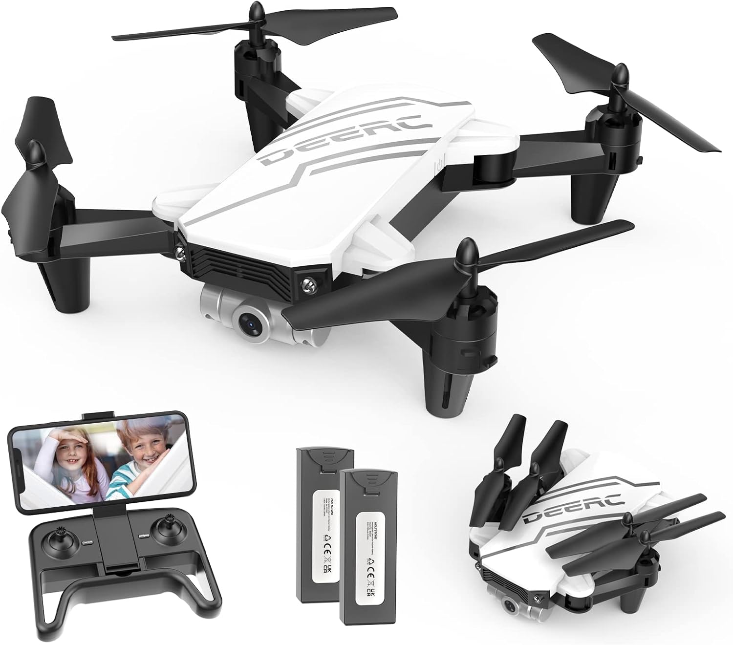 DEERC D20 Mini Drone with Camera for Kids, Remote Control Toys Gifts for Boys Girls with Voice Control, Gestures Selfie, Altitude Hold, Gravity Control, One Key Start, 3D Flips 2 Batteries, White · v4