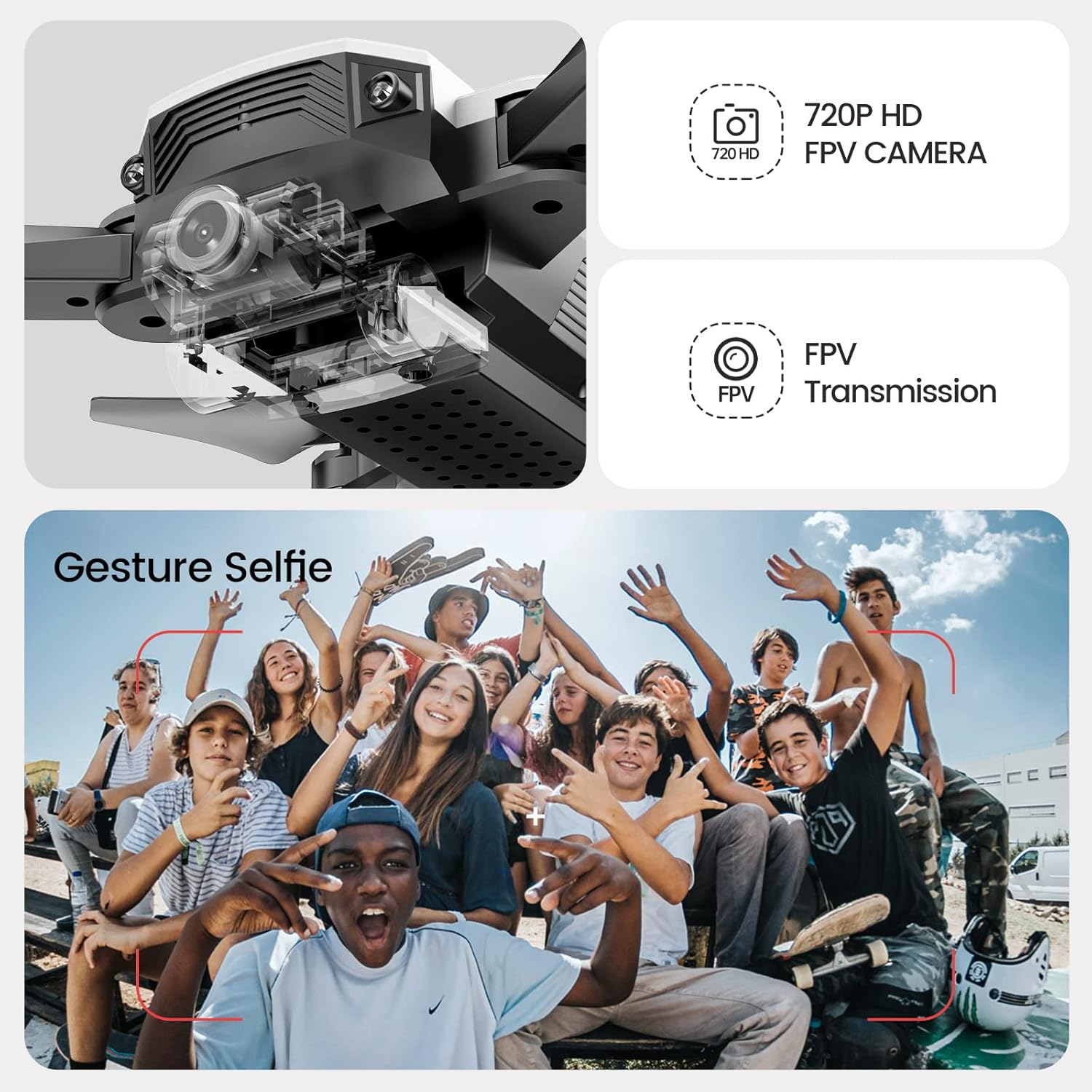 DEERC D20 Mini Drone with Camera for Kids, Remote Control Toys Gifts for Boys Girls with Voice Control, Gestures Selfie, Altitude Hold, Gravity Control, One Key Start, 3D Flips 2 Batteries, White · v4