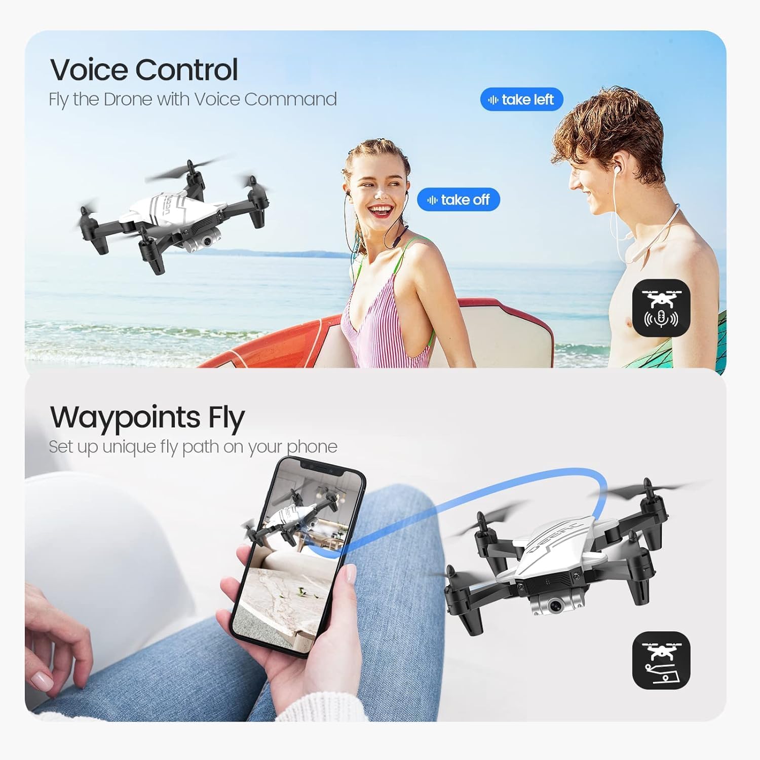 DEERC D20 Mini Drone with Camera for Kids, Remote Control Toys Gifts for Boys Girls with Voice Control, Gestures Selfie, Altitude Hold, Gravity Control, One Key Start, 3D Flips 2 Batteries, White · v4