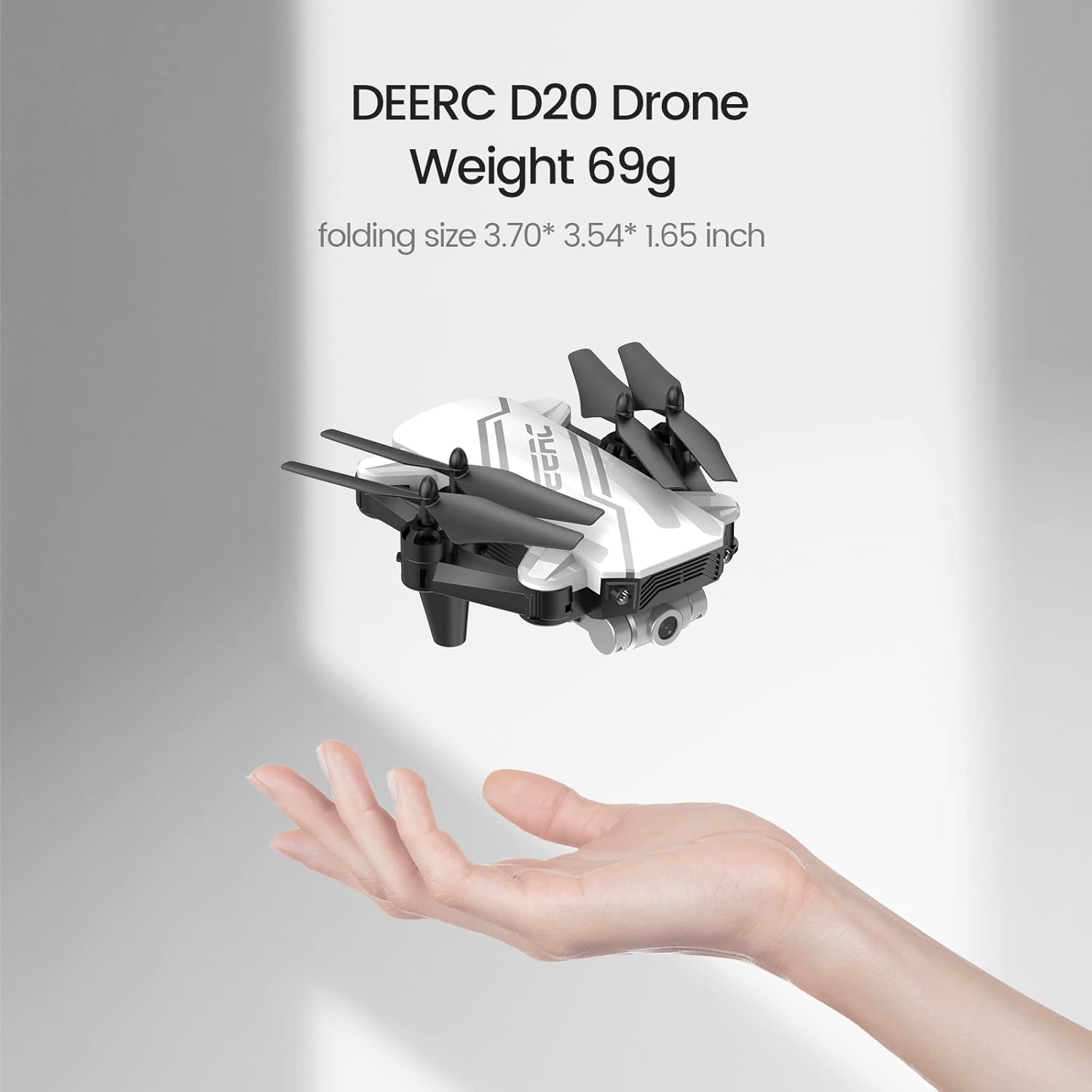 DEERC D20 Mini Drone with Camera for Kids, Remote Control Toys Gifts for Boys Girls with Voice Control, Gestures Selfie, Altitude Hold, Gravity Control, One Key Start, 3D Flips 2 Batteries, White · v4