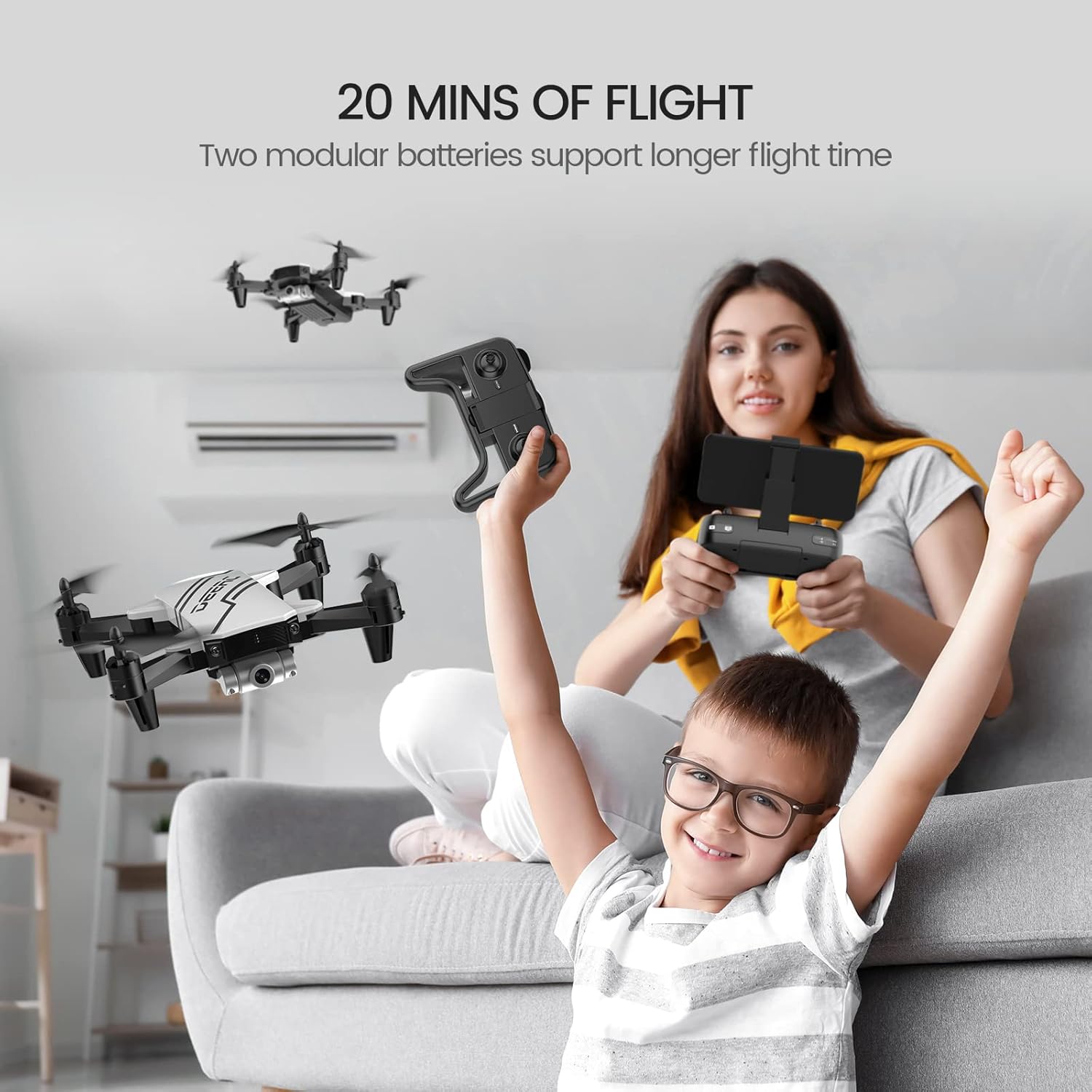 DEERC D20 Mini Drone with Camera for Kids, Remote Control Toys Gifts for Boys Girls with Voice Control, Gestures Selfie, Altitude Hold, Gravity Control, One Key Start, 3D Flips 2 Batteries, White · v4