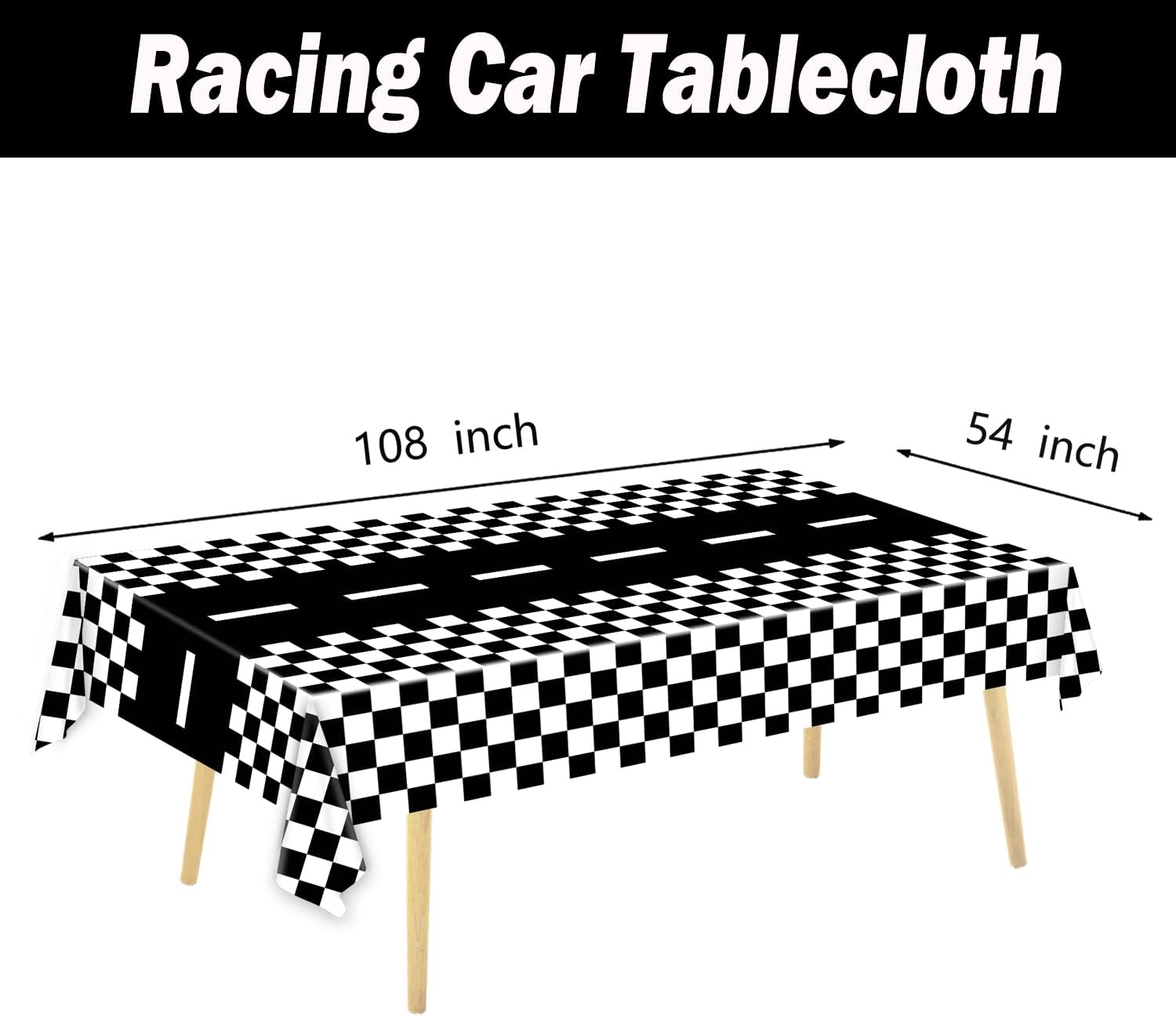 3 Packs Checkered Race Car Party Tablecloths Black and White Checkered Stripes Theme Party Touchdown Table Cover for Motor Racing Birthday Party Decorations Supplies Racing Party Favor, 54 x 108" · v3