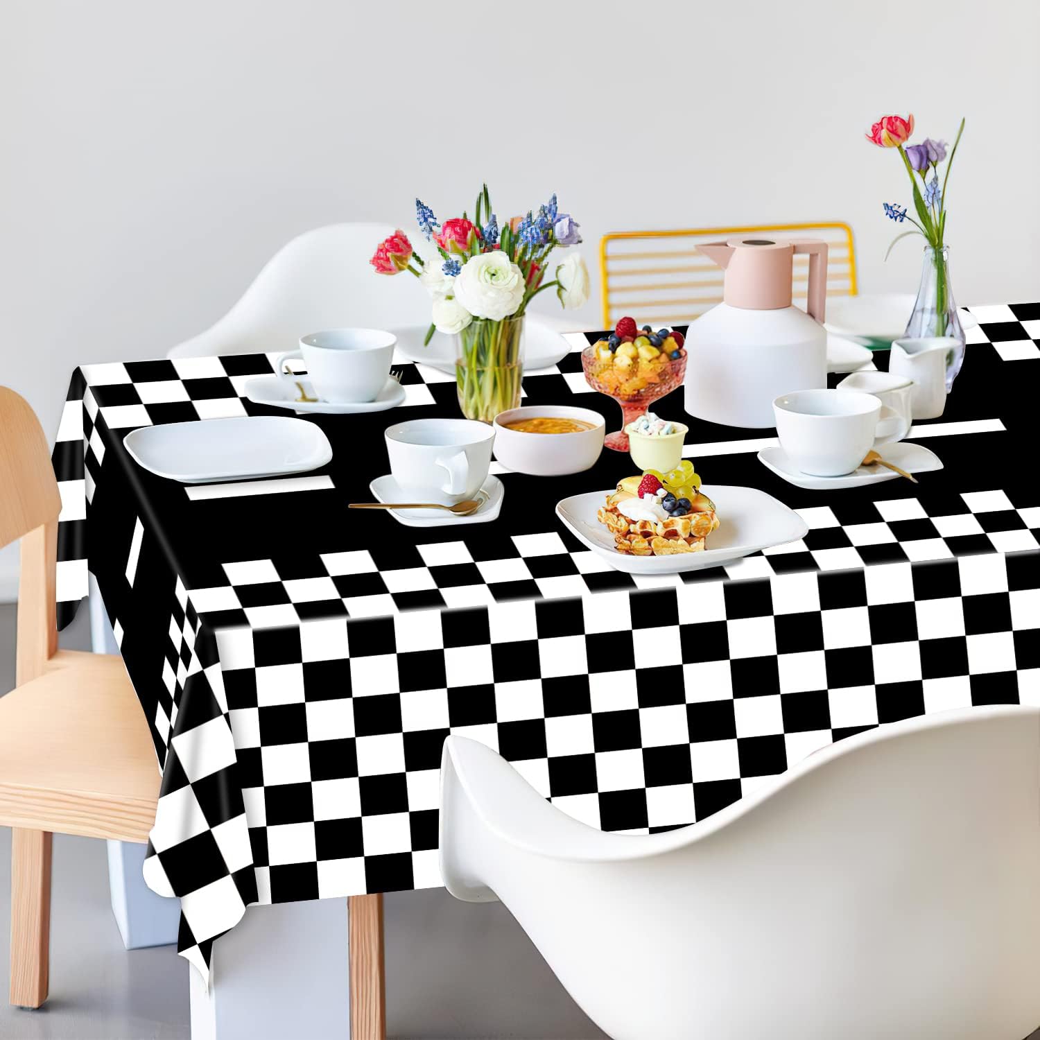 3 Packs Checkered Race Car Party Tablecloths Black and White Checkered Stripes Theme Party Touchdown Table Cover for Motor Racing Birthday Party Decorations Supplies Racing Party Favor, 54 x 108" · v3