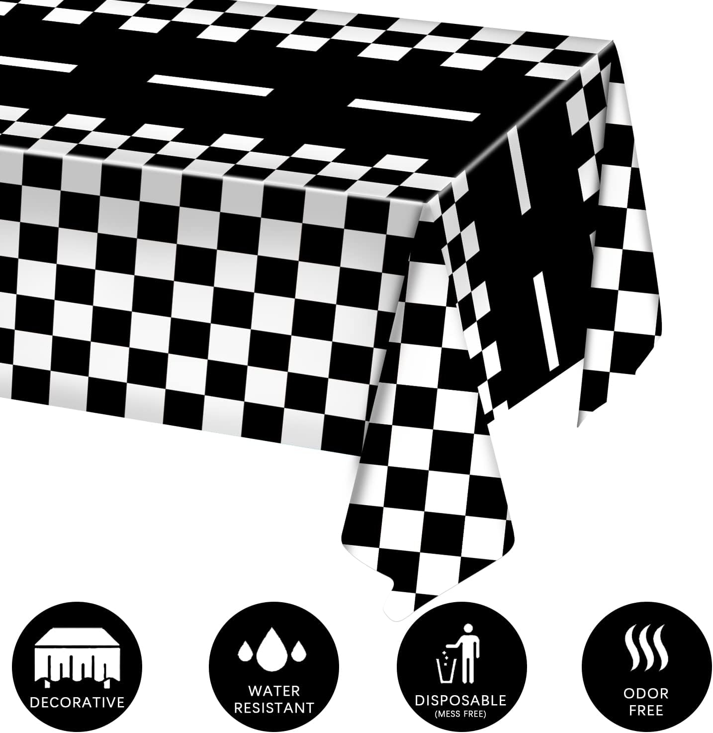 3 Packs Checkered Race Car Party Tablecloths Black and White Checkered Stripes Theme Party Touchdown Table Cover for Motor Racing Birthday Party Decorations Supplies Racing Party Favor, 54 x 108" · v3