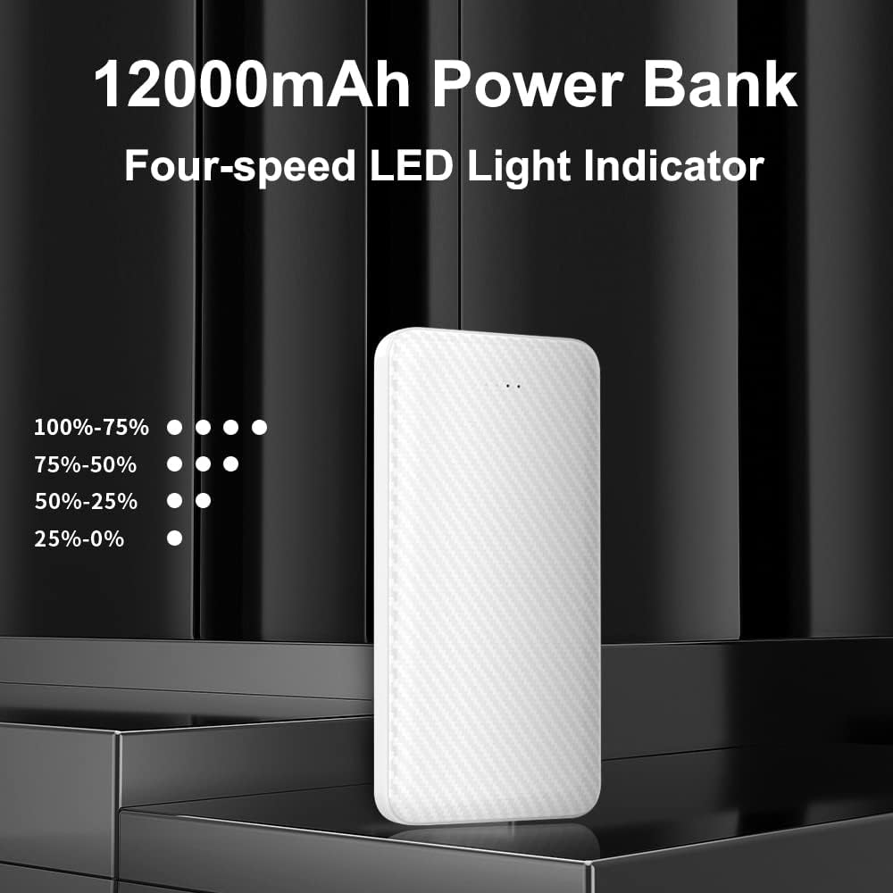 SLuB Portable Charger, 12000mAh Portable Power Bank, 3A USB C Fast Charging Battery Pack, Portable Phone Charger, Slim Portable Phone Battery Charger, Suitable for iPhone, Samsung, Tablet etc