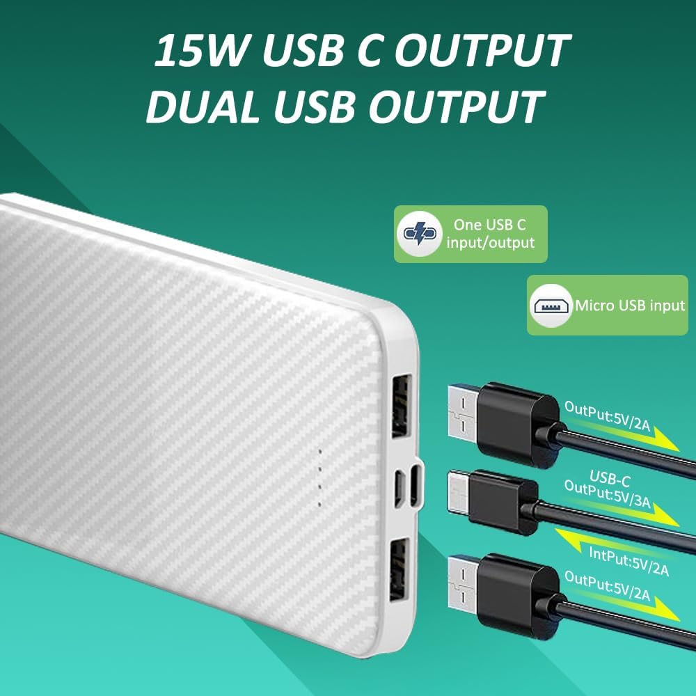 SLuB Portable Charger, 12000mAh Portable Power Bank, 3A USB C Fast Charging Battery Pack, Portable Phone Charger, Slim Portable Phone Battery Charger, Suitable for iPhone, Samsung, Tablet etc