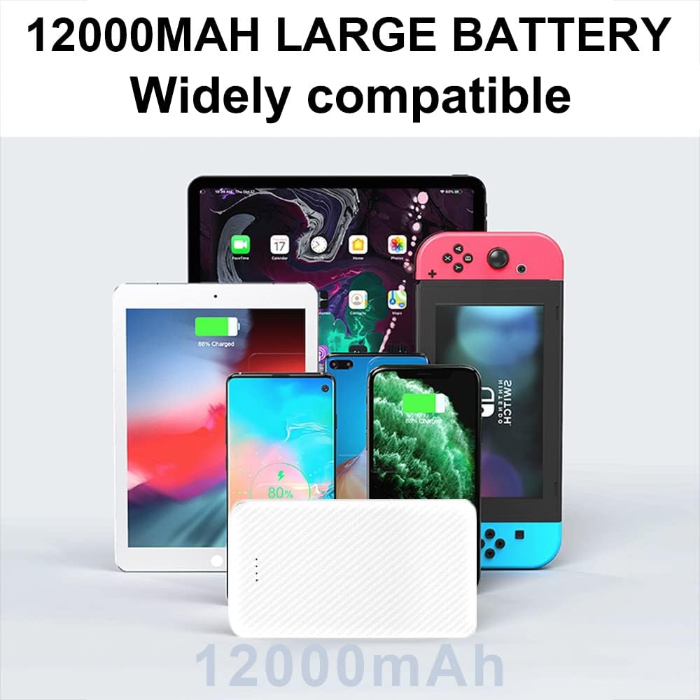 SLuB Portable Charger, 12000mAh Portable Power Bank, 3A USB C Fast Charging Battery Pack, Portable Phone Charger, Slim Portable Phone Battery Charger, Suitable for iPhone, Samsung, Tablet etc