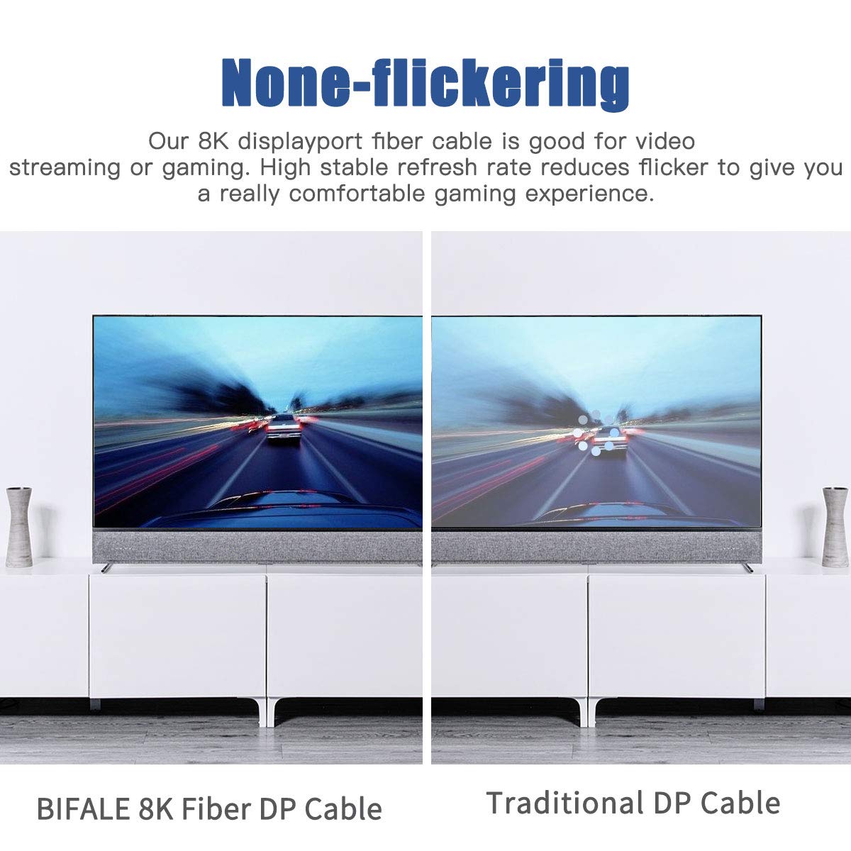 BIFALE DP Fiber Optic Cable 100ft, 8K Fiber Displayport Cable Support HBR3, DSC 1.2, HDR10, 32.4Gbps, 8K@60Hz, 4K@144Hz, Thin and Slim Fiber DP1.4 Cable · v11
