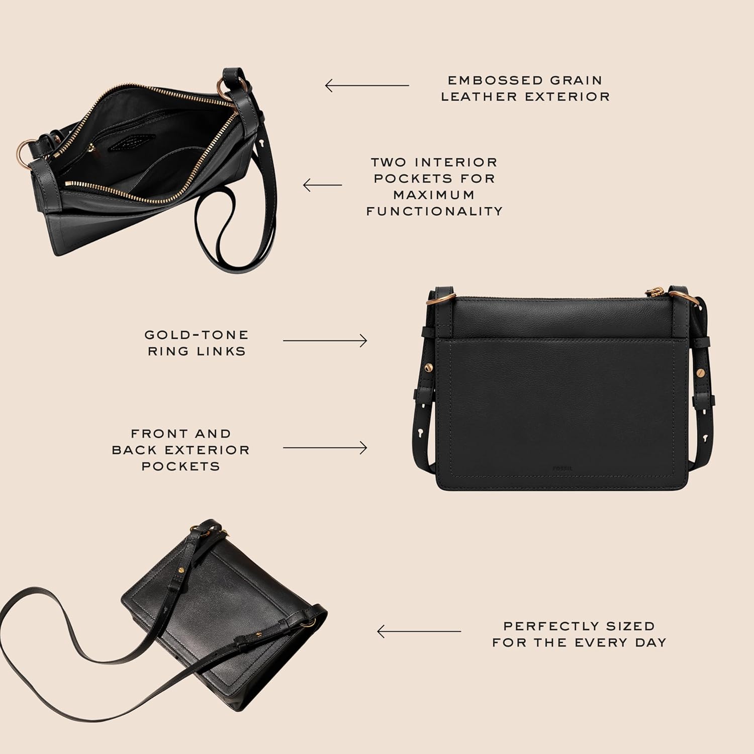 Fossil Womens Taryn Leather Crossbody Purse Handbag for Women · v4
