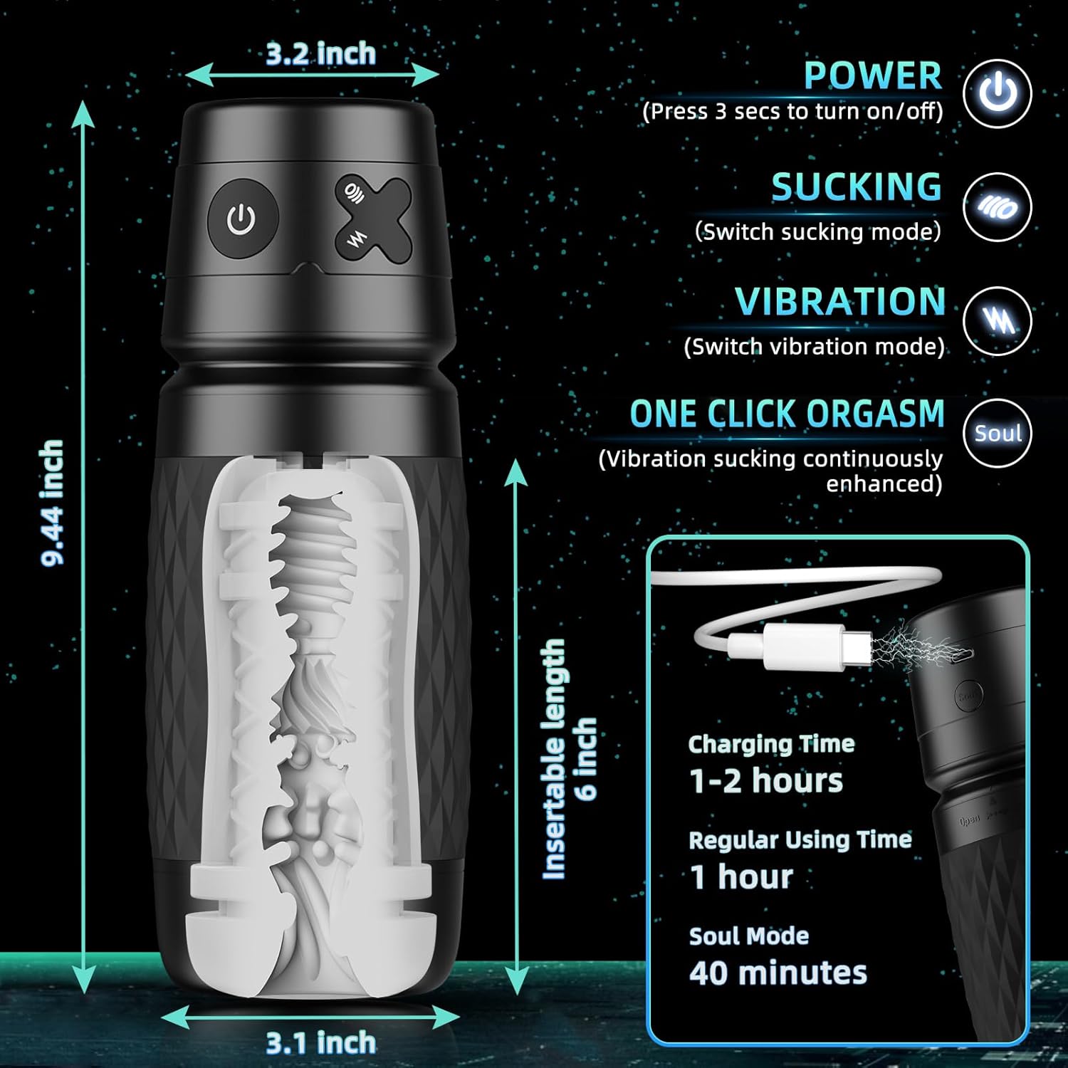 Male Masturbator Sex Toys for Men - Male Sex Toy Penis Pump with 3 Suctions  4 Vibrations, Mens Sex Toys with 3D Sleeve, Hands Free Masturbators Blowjob Adult Toys, Silicone Shell Male Stroker(Black) · v3