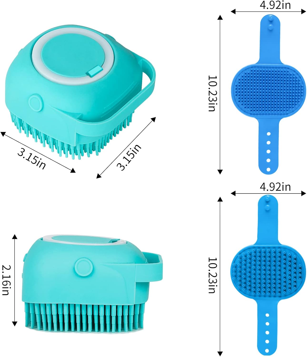 Comotech 3PCS Dog Bath Brush | Dog Shampoo Brush | Dog Scrubber for Bath | Dog Bath Brush Scrubber | Dog Shower/Washing Brush with Adjustable Ring Handle for Short Long Hair (Blue Blue Blue)