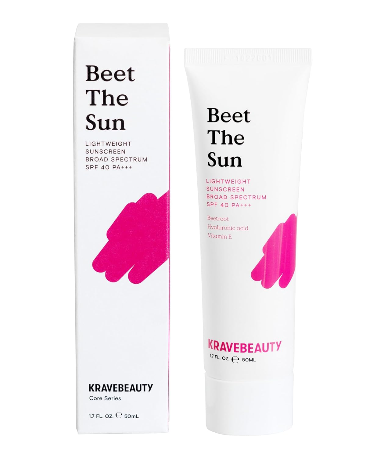 KraveBeauty Beet The Sun SPF 40 PA krem przeciwsłoneczny o szerokim spektrum działania, codzienny nietłusty chemiczny SPF, bez białego odlewu i pilingu, do wszystkich rodzajów skóry, wegański bez okrucieństwa, 1,7 fl oz
