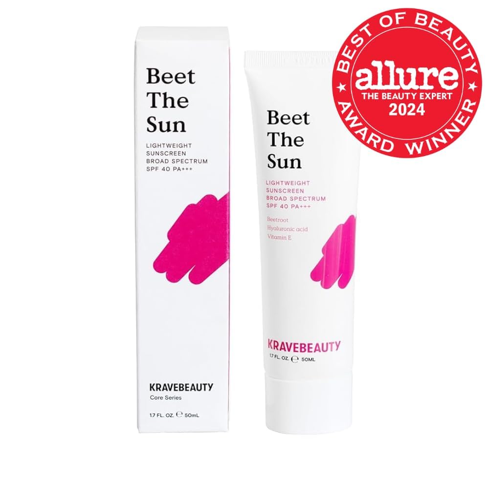 KraveBeauty Beet The Sun SPF 40 PA Breitspektrum-Sonnenschutz, täglich, nicht fettender chemischer Lichtschutzfaktor, kein weißer Schimmer oder Fellbildung, für alle Hauttypen, vegan, ohne Tierversuche, 1,7 fl oz