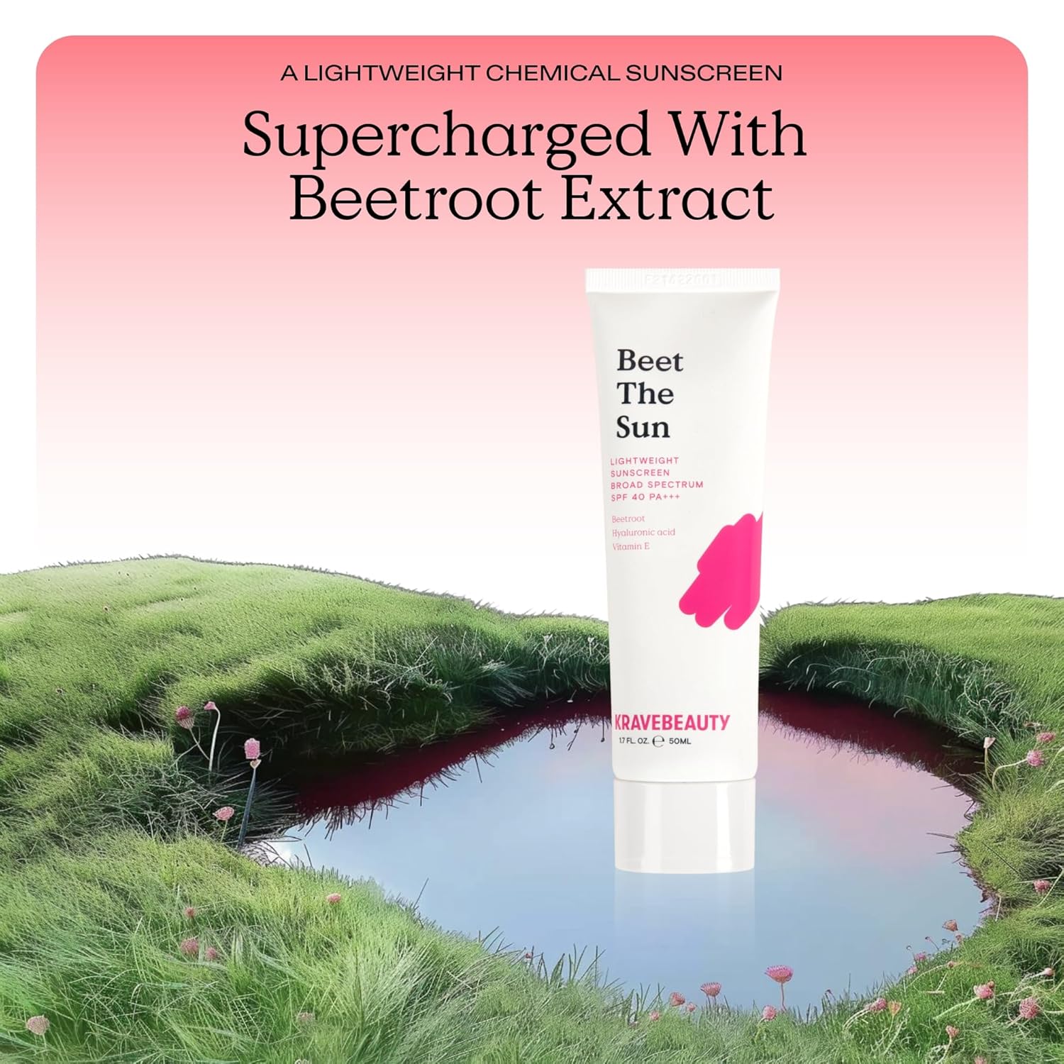 KraveBeauty Beet The Sun SPF 40 PA Breitspektrum-Sonnenschutz, täglich, nicht fettender chemischer Lichtschutzfaktor, kein weißer Schimmer oder Fellbildung, für alle Hauttypen, vegan, ohne Tierversuche, 1,7 fl oz