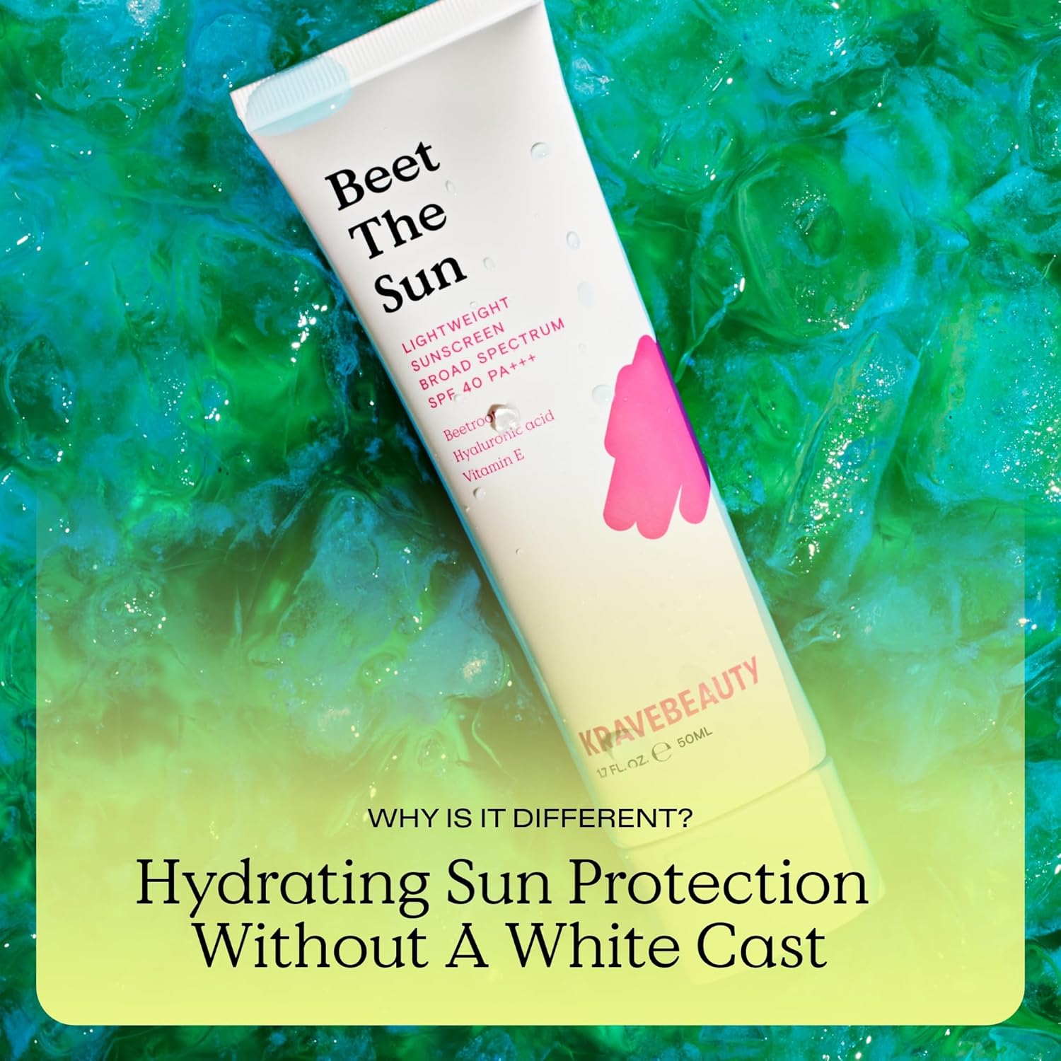 KraveBeauty Beet The Sun SPF 40 PA Breitspektrum-Sonnenschutz, täglich, nicht fettender chemischer Lichtschutzfaktor, kein weißer Schimmer oder Fellbildung, für alle Hauttypen, vegan, ohne Tierversuche, 1,7 fl oz
