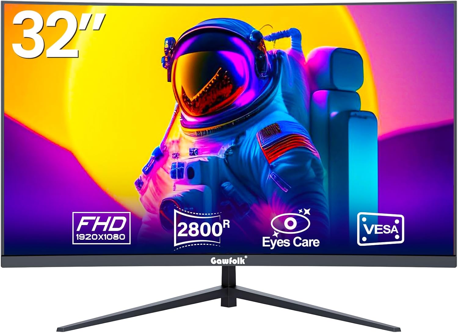 32 Inch Computer Monitor, Ultra-Thin Zero Frame, 75Hz Full HD 1920 x 1080p Curved Display, HDMI/VGA, Home Office Business PC Monitor