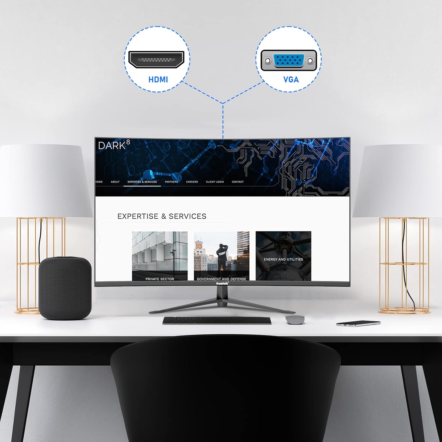 32-inch computerscherm, ultradun frame zonder frame, 75 Hz Full HD-scherm van 1920 x 1080p, gebogen scherm, HDMI/VGA, PC-monitor voor thuiskantoren en bedrijven