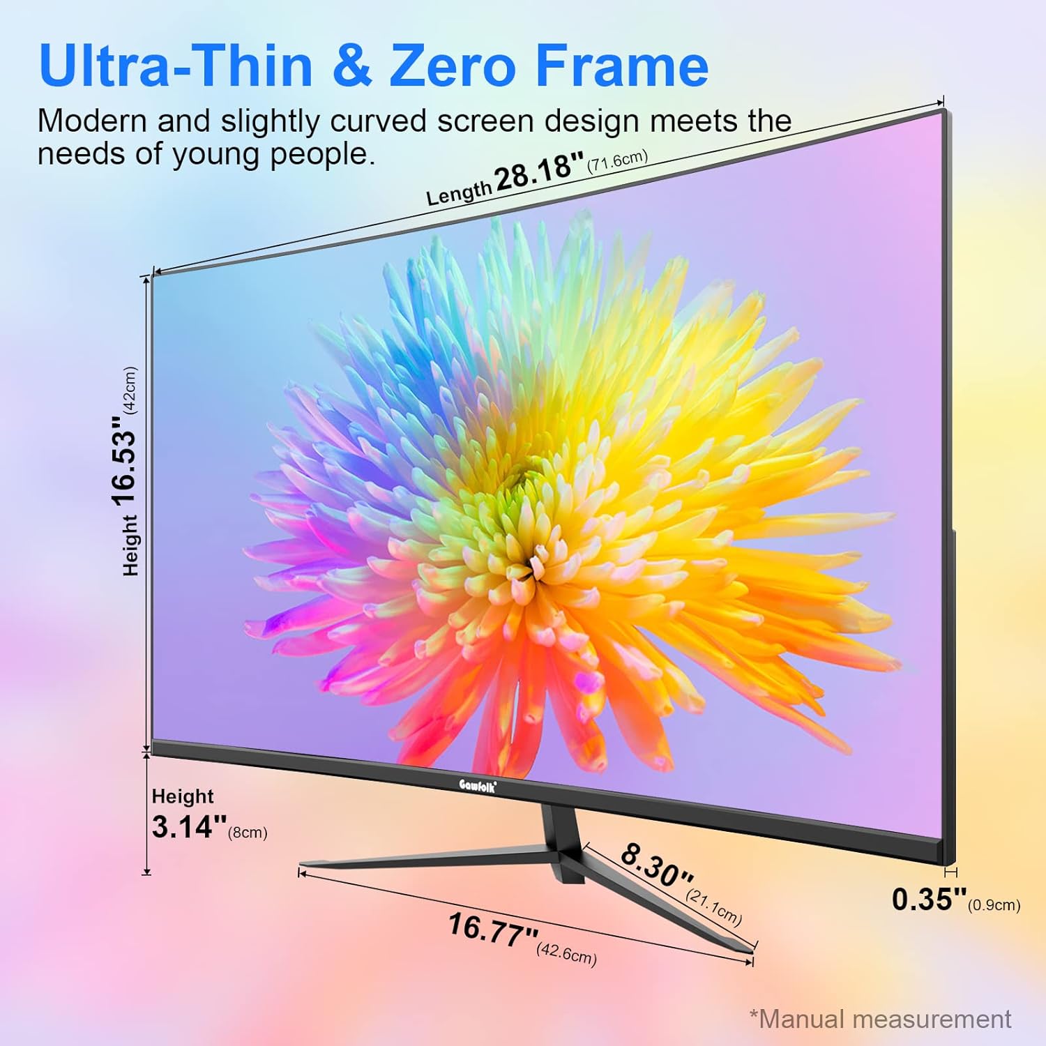32-inch computerscherm, ultradun frame zonder frame, 75 Hz Full HD-scherm van 1920 x 1080p, gebogen scherm, HDMI/VGA, PC-monitor voor thuiskantoren en bedrijven
