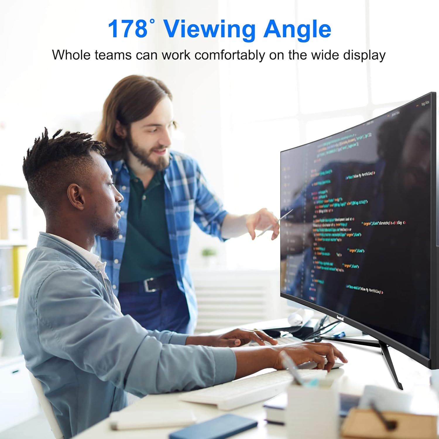 32-inch computerscherm, ultradun frame zonder frame, 75 Hz Full HD-scherm van 1920 x 1080p, gebogen scherm, HDMI/VGA, PC-monitor voor thuiskantoren en bedrijven