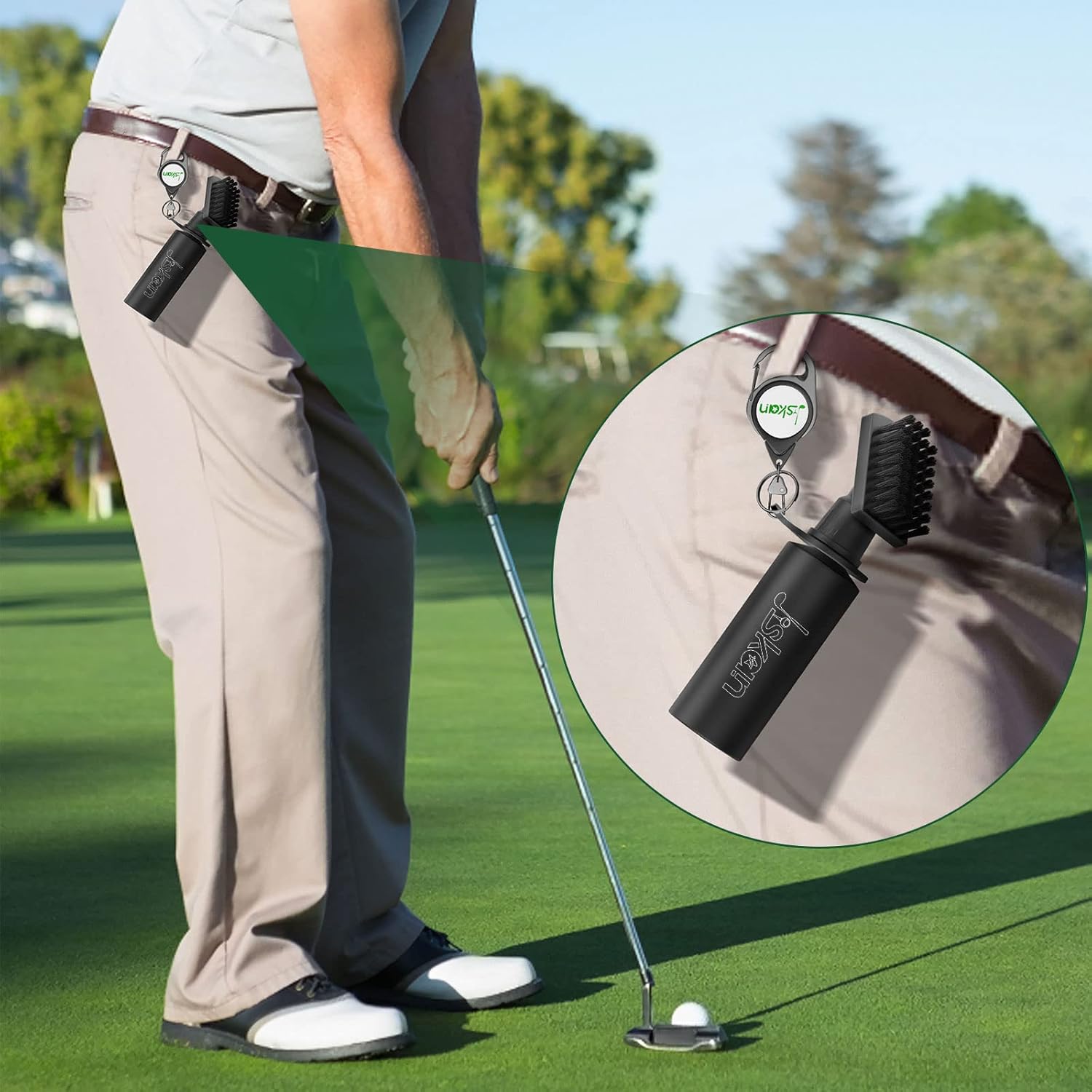 Le nettoyeur de pinceaux Pro Golf Club avec clip de retenue et bouteille d'eau compressible 7,5 pouces peut contenir 4 onces d'eau, accessoires de golf essentiels pour hommes, meilleurs cadeaux de golf pour hommes