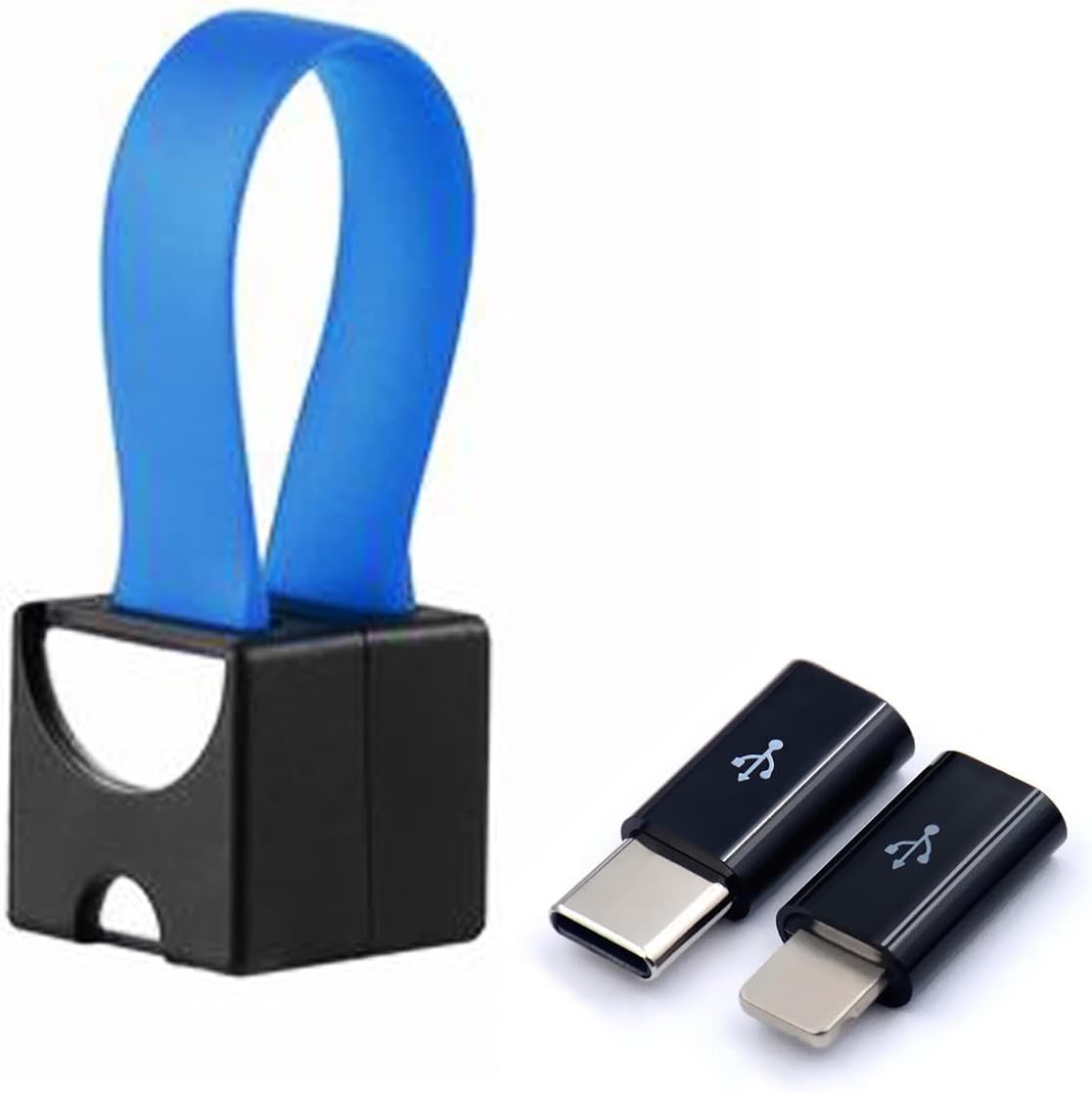 Le mini-chargeur pour smartphone utilise des piles AA/AAA, alimentation de secours portable avec micro USB compatible pour Lightning et adaptateur USB-C pour téléphones portables et appareils (bleu)