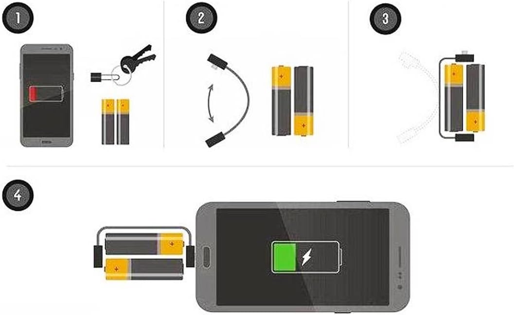 Le mini-chargeur pour smartphone utilise des piles AA/AAA, alimentation de secours portable avec micro USB compatible pour Lightning et adaptateur USB-C pour téléphones portables et appareils (bleu)