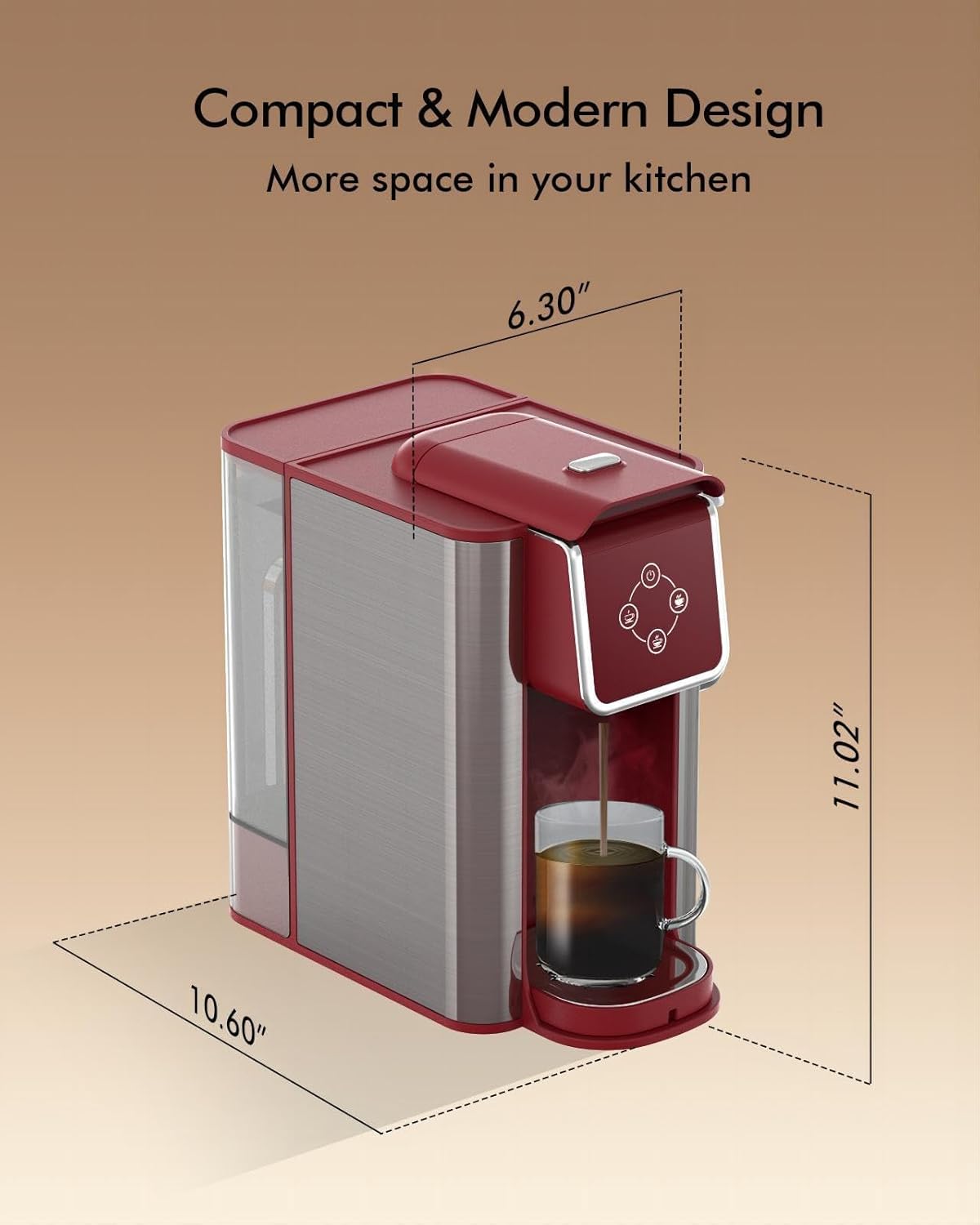 เครื่องชงกาแฟ SIFENE แบบเสิร์ฟครั้งเดียว เครื่องชงกาแฟแบบแคปซูล 3-in-1 สำหรับแคปซูล K-Pod กาแฟบด และชาใบ พร้อมขนาดแก้ว 6-10 ออนซ์ พร้อมอ่างเก็บน้ำแบบถอดได้ 50 ออนซ์ สีแดง