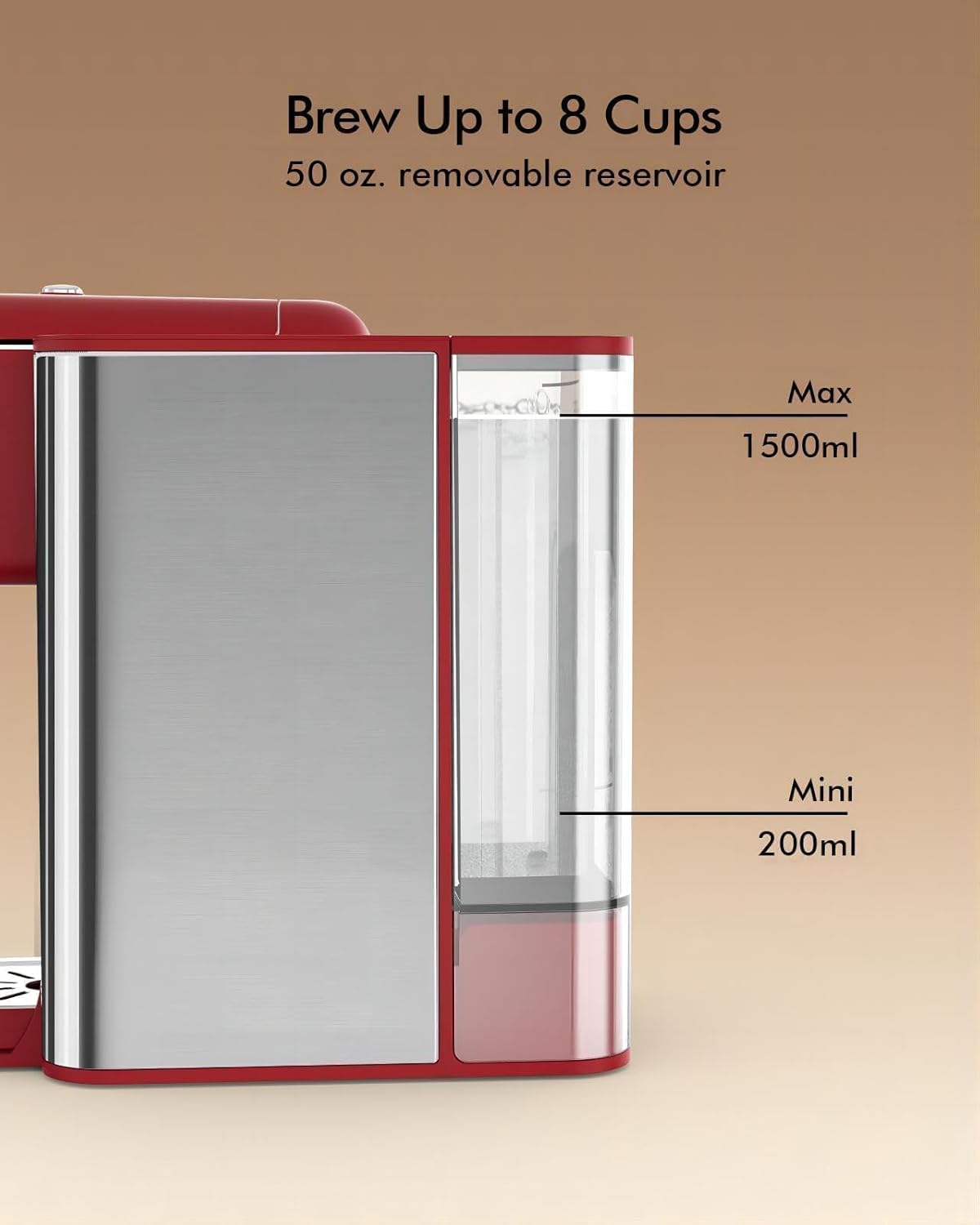 เครื่องชงกาแฟ SIFENE แบบเสิร์ฟครั้งเดียว เครื่องชงกาแฟแบบแคปซูล 3-in-1 สำหรับแคปซูล K-Pod กาแฟบด และชาใบ พร้อมขนาดแก้ว 6-10 ออนซ์ พร้อมอ่างเก็บน้ำแบบถอดได้ 50 ออนซ์ สีแดง