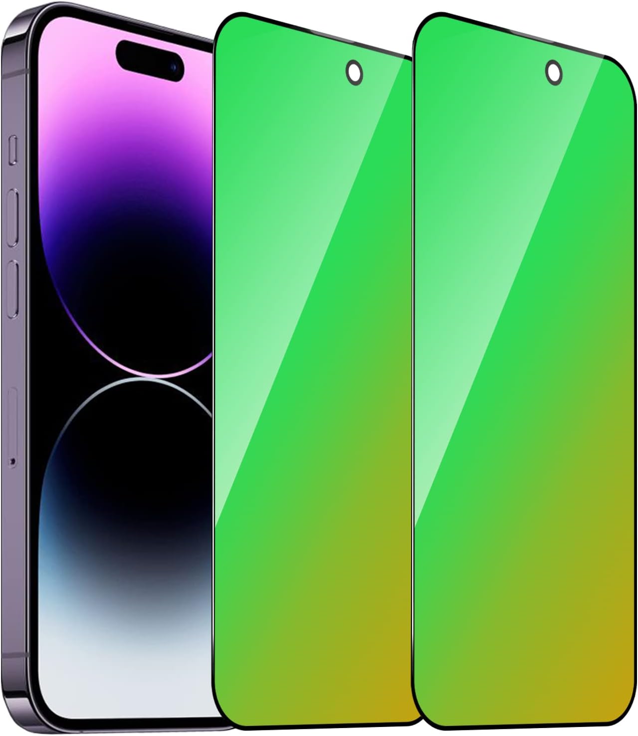 Lot de 2 films de protection d'écran confidentiels en verre trempé pour iPhone 14 Pro Max 6,7 pouces, vert dégradé, anti-espion, lumière bleue, couverture complète, installation facile, sans bulles