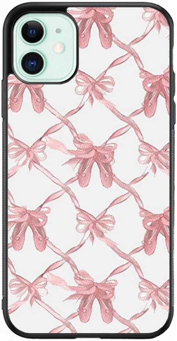 Pink Bow Tie Pattern Case Compatible with iPhone 11, Custom Bow Protective Cases with Soft TPU Material for Women Girls (Lace)